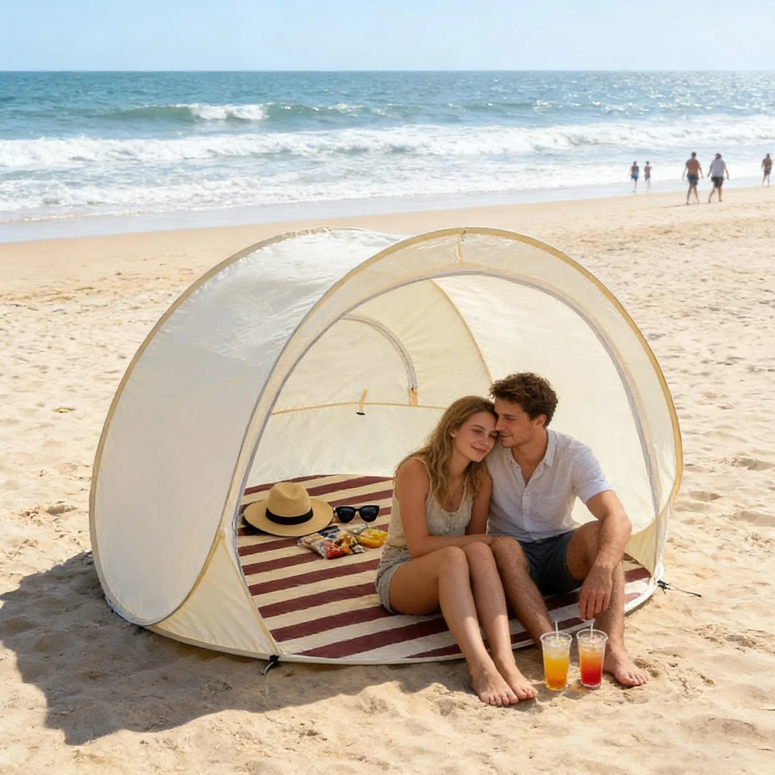 Tente De Plage Pop-up avec Protection UV 3-4 Personnes UPF 50+ - Tente Plage Bebe Anti UV Pliable avec Protection Solaire, ProtectionUV Et Pare-Vent, Abris DePlage pour Extérieur Vacances Camping