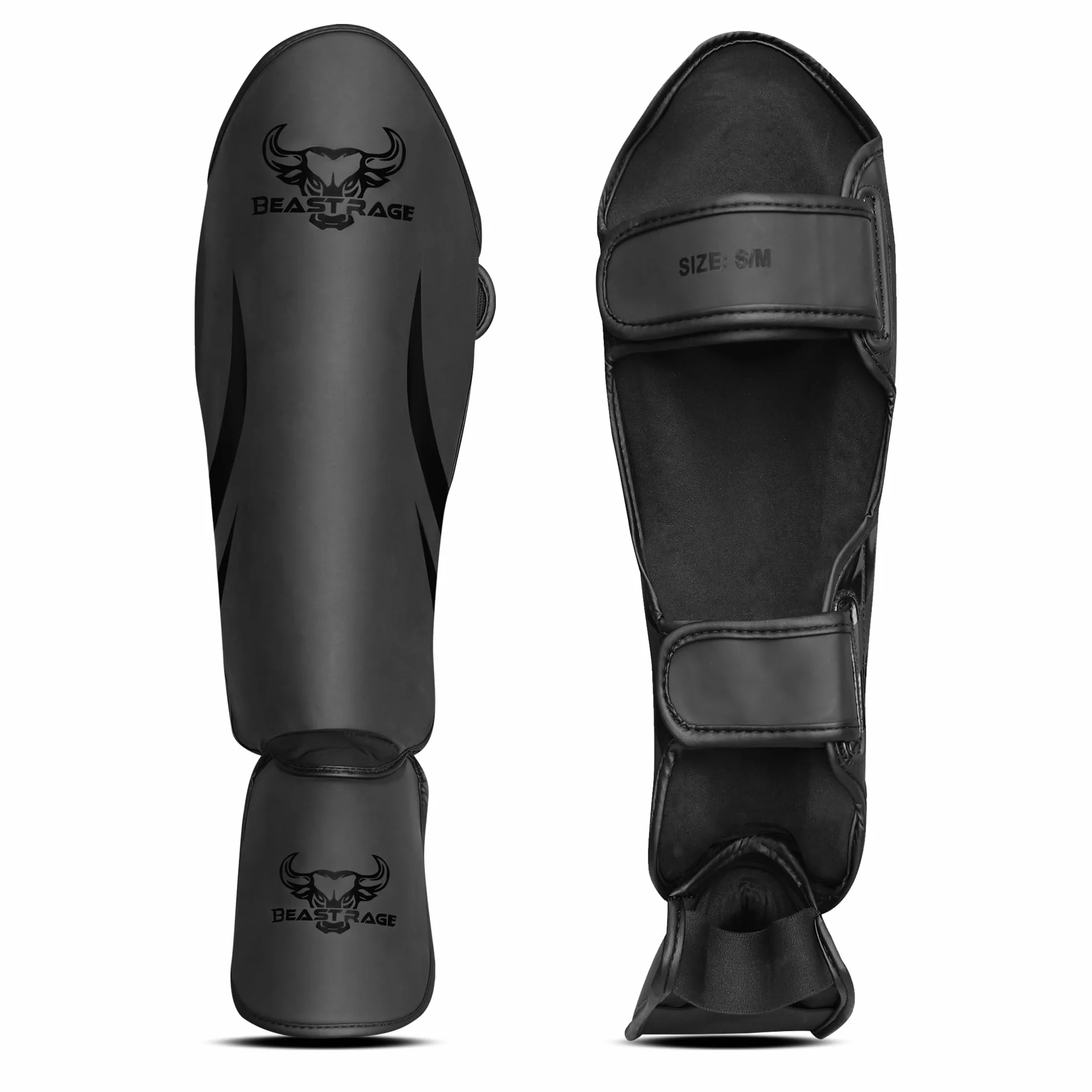Beast Rage Protège-Tibias Muay Thai pour MMA,Kickboxing,Arts Martiaux-Protège-Tibias durables avec Protection du Cou-de-Pied,Ajustables,Bien ajustés,protège-Tibias à Haut Impact