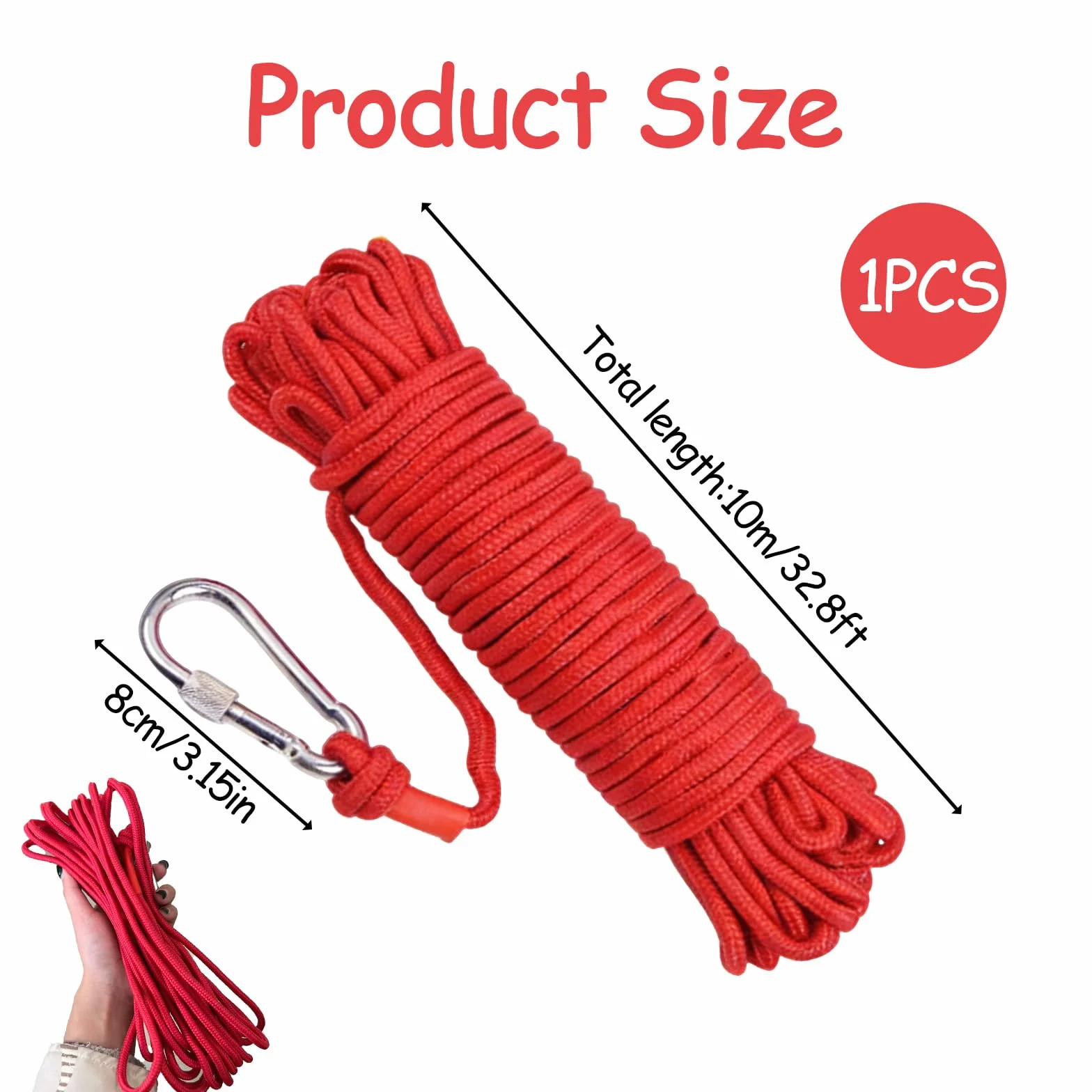 Corde flottantes 6mm 10M Cordettes polypropylène, Cordage en Polypropylène avec Mousqueton Inoxydable, Haute Visibilité et Résistance aux Intempéries, pour Kayak, Jet Ski, Rafting, et Camping