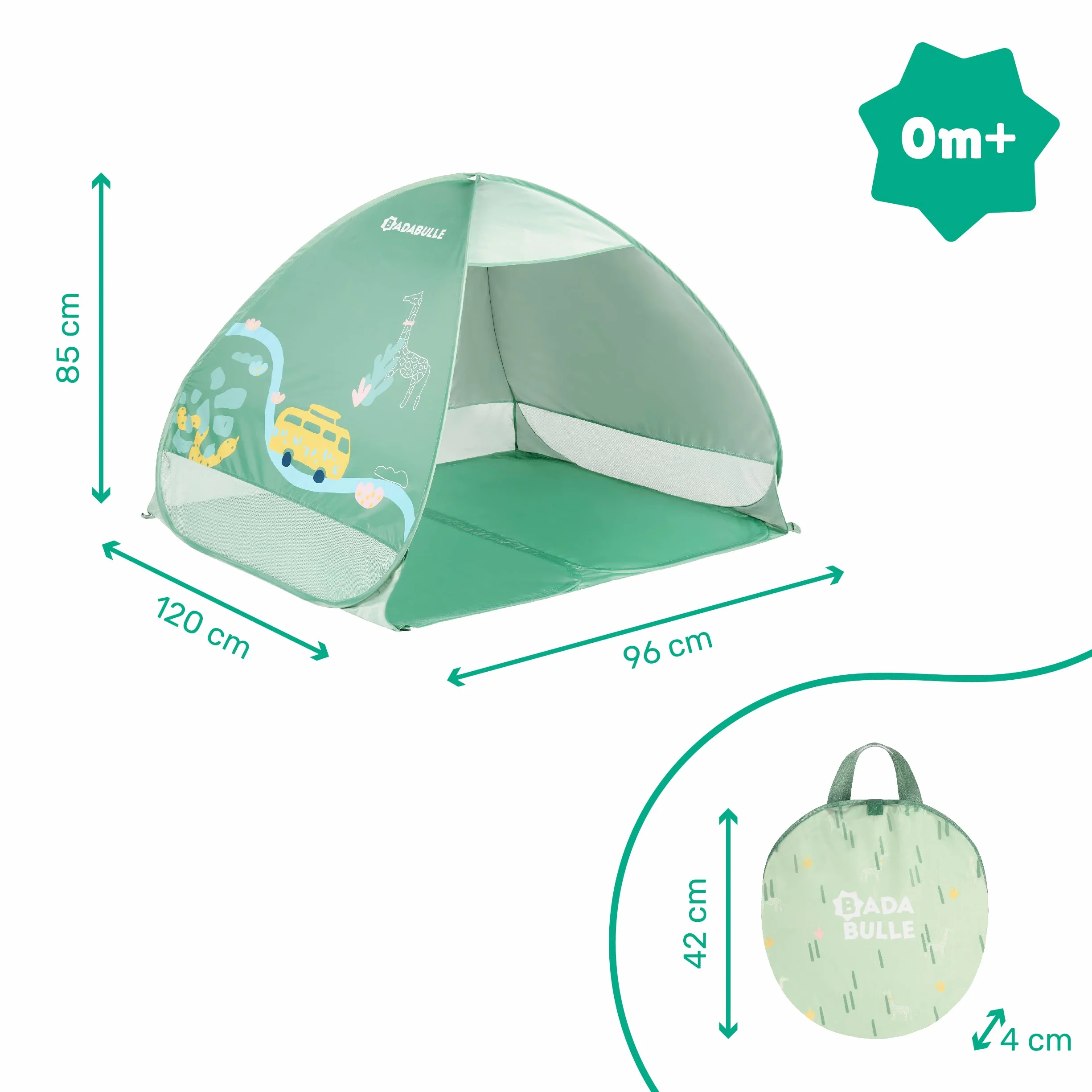 Badabulle Tente Anti-UV Bébé, Grande Tente de Plage, Haute Protection Solaire FPS 50+, Système Pop-Up, Vert