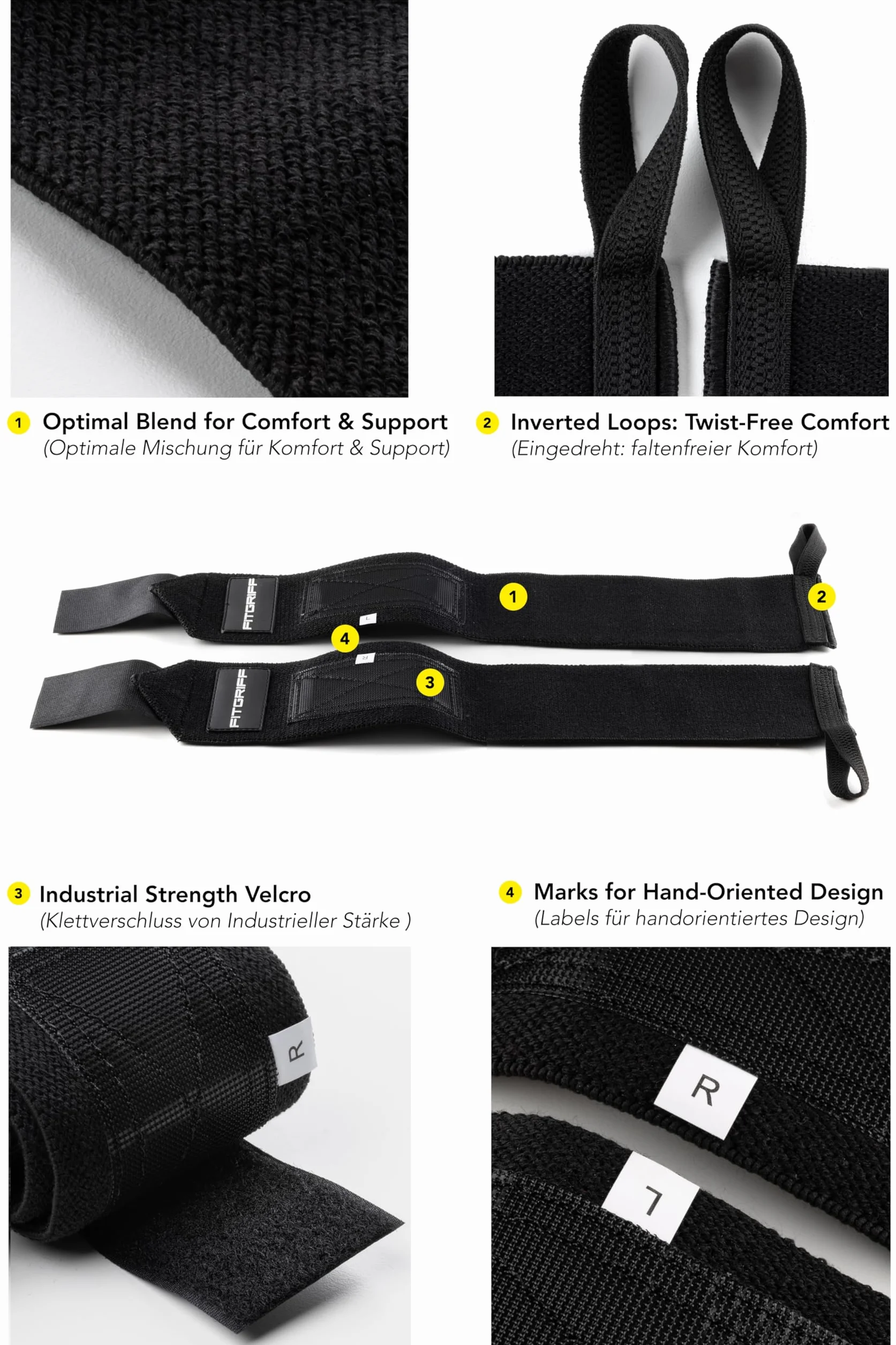 Fitgriff® Sangle de Tirage + Bande Poignet Musculation (1 Lot) - Accessoires pour Fitness, Gym et Haltérophilie