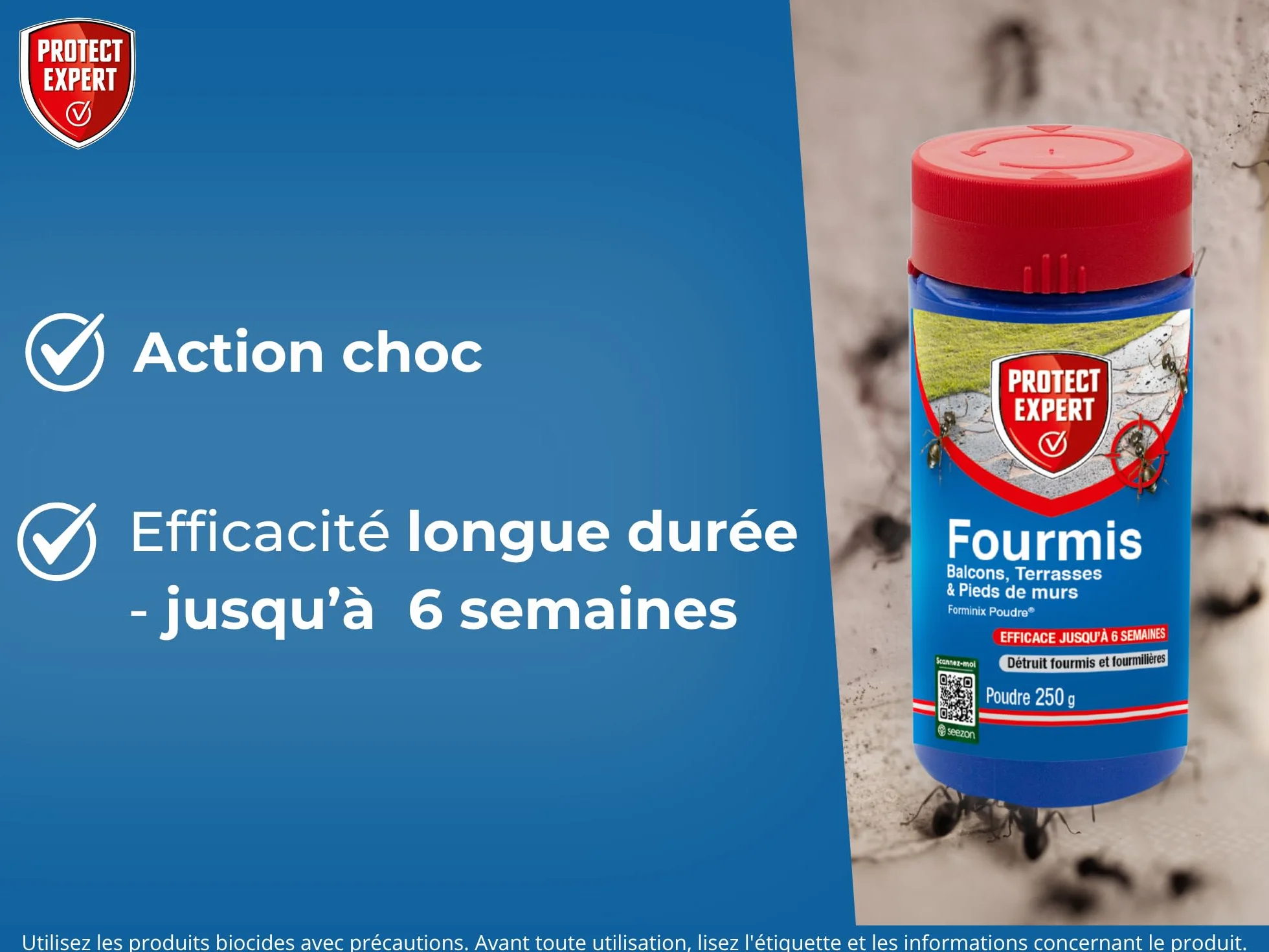 Protect Expert Poudre Anti-Fourmis Insecticide 250g Traite jusqu'à 75m2 Action Choc Longue Durée