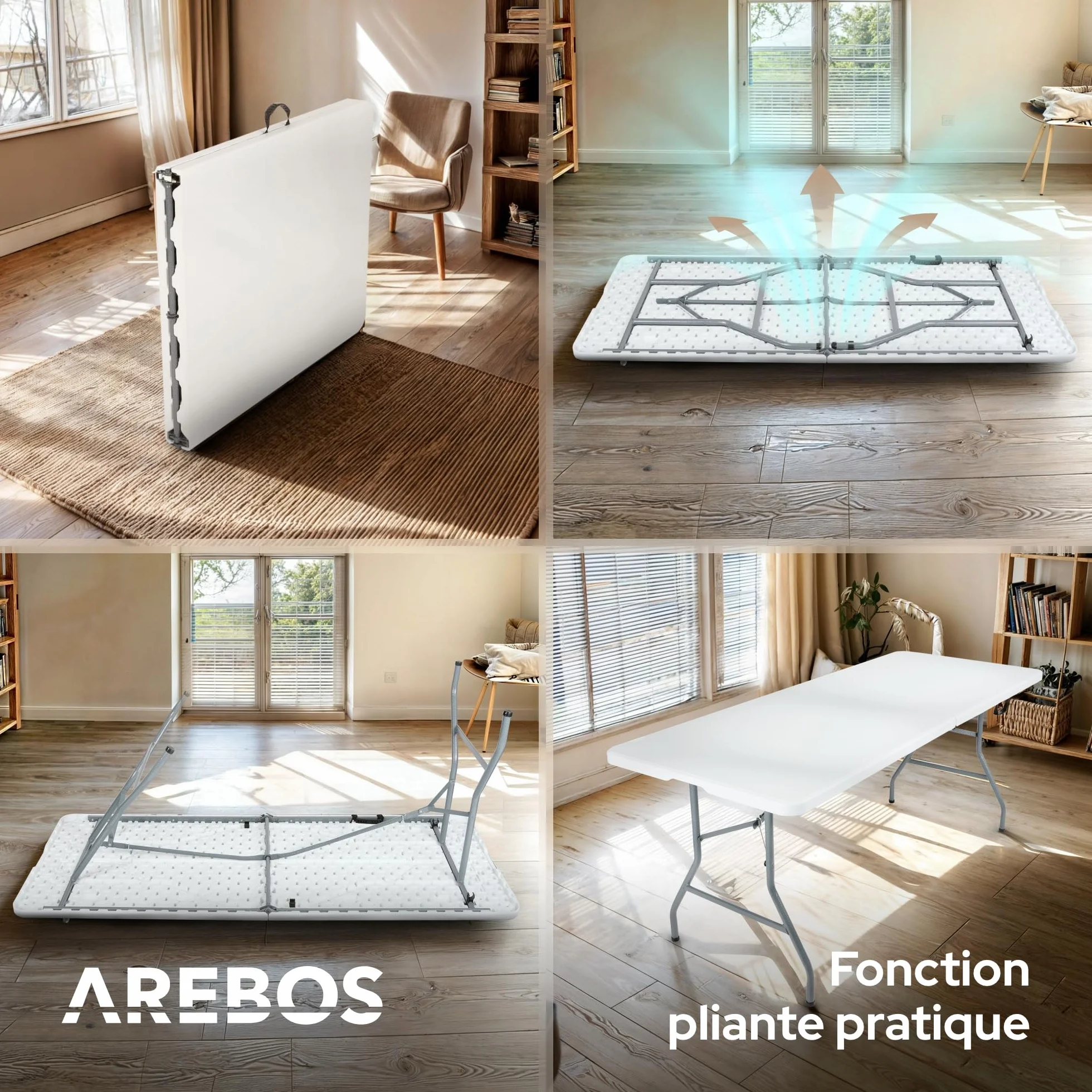 AREBOS Table de Buffet Pliante 182 x 74 x 74 cm Résistante aux intempéries Blanc 8 Personnes