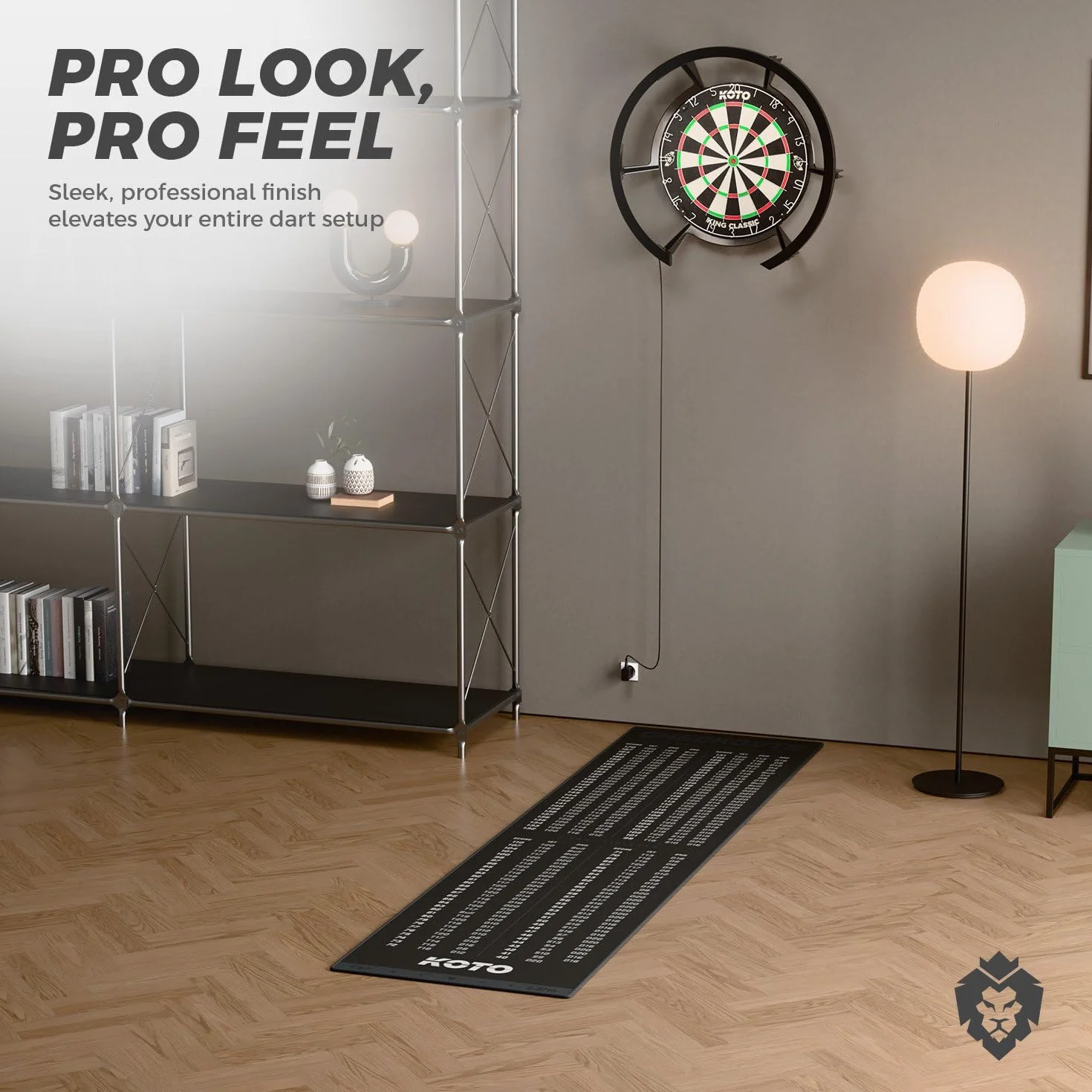 KOTO - Tapis Checkout Gris 237 x 60 cm, INCL. Indicateur de Score, Antidérapant, Tapis Flechette Sol