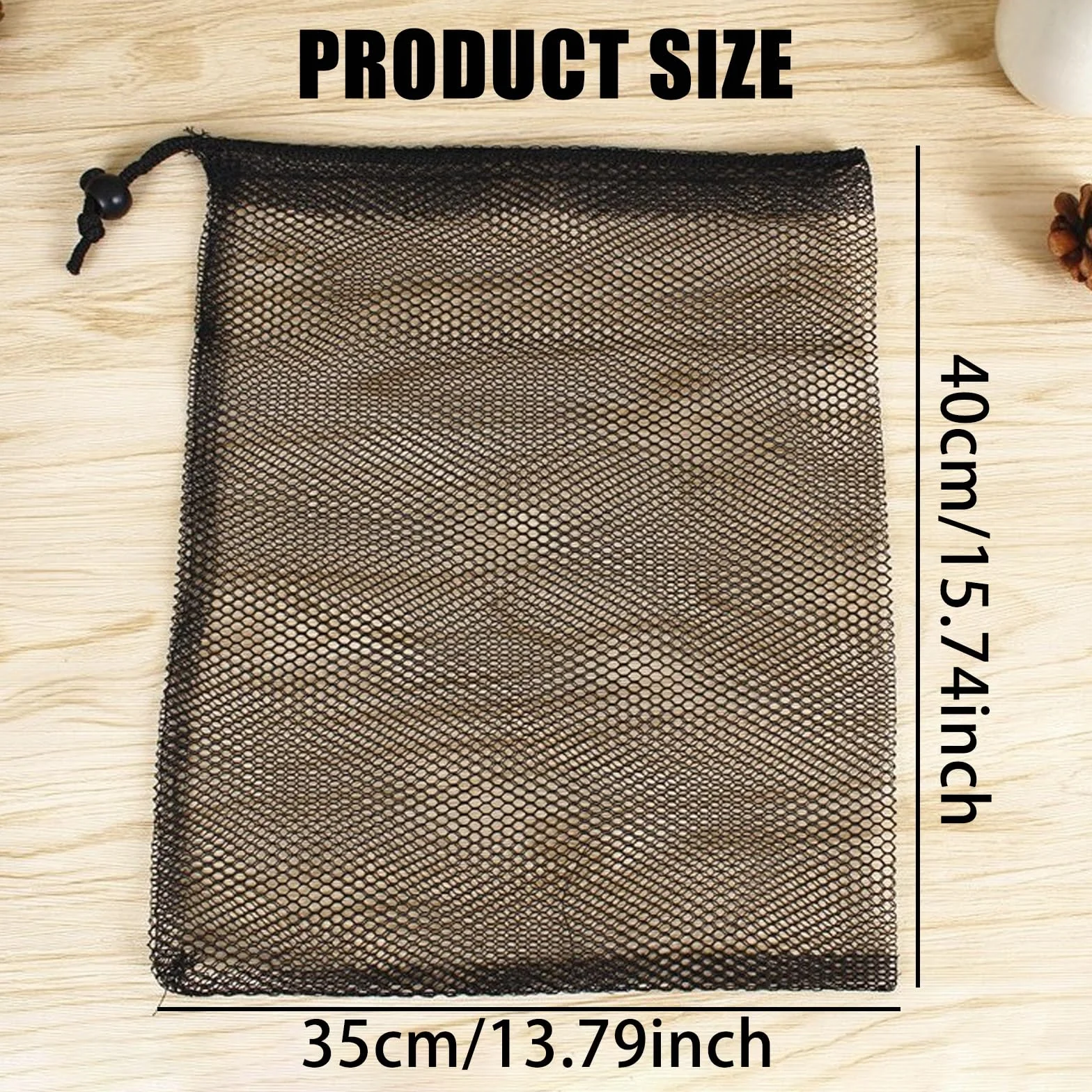 Lot de 4 Sac Noir Solide en Maille Filet,Sacs à Cordon en Maille,Sacs de Rangement à Cordon,Grand Organiseur de Plage,Sac en Nylon Léger,pour Voyages,Maquillage,Sport,Articles de Plage