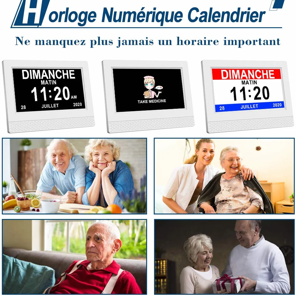 SINOIDEAS Horloge Numérique 7" LCD avec Date, Jour et Heure pour Alzheimer Démence