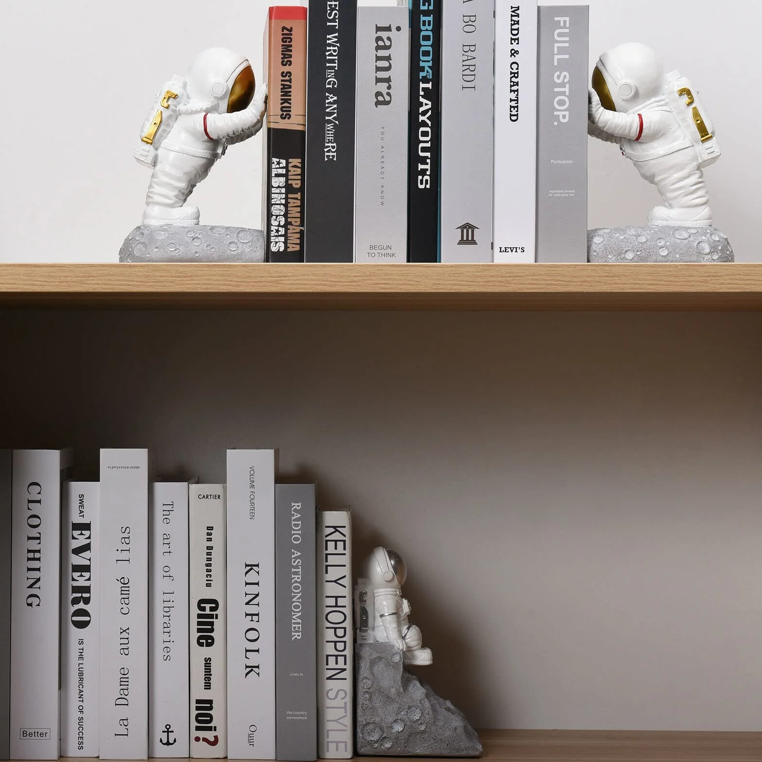 Ensemble de serre-livres décoratifs astronautes poussant Blanc ASTRO1