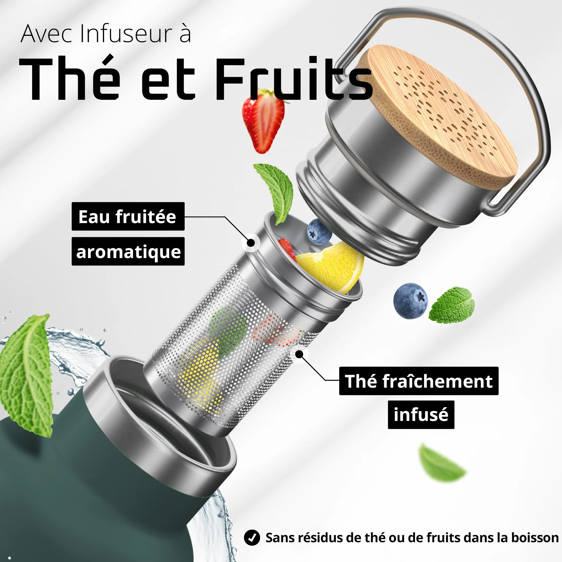 Gourde Inox Isotherme ACTIVE FLASK 1l/500ml sans BPA + Paille (3 Bouchons) | Bouteille d’eau Acier Inoxydable Isolée, Thermos Réutilisable | Camping Velo Sport Running Randonnée Enfant, Café The