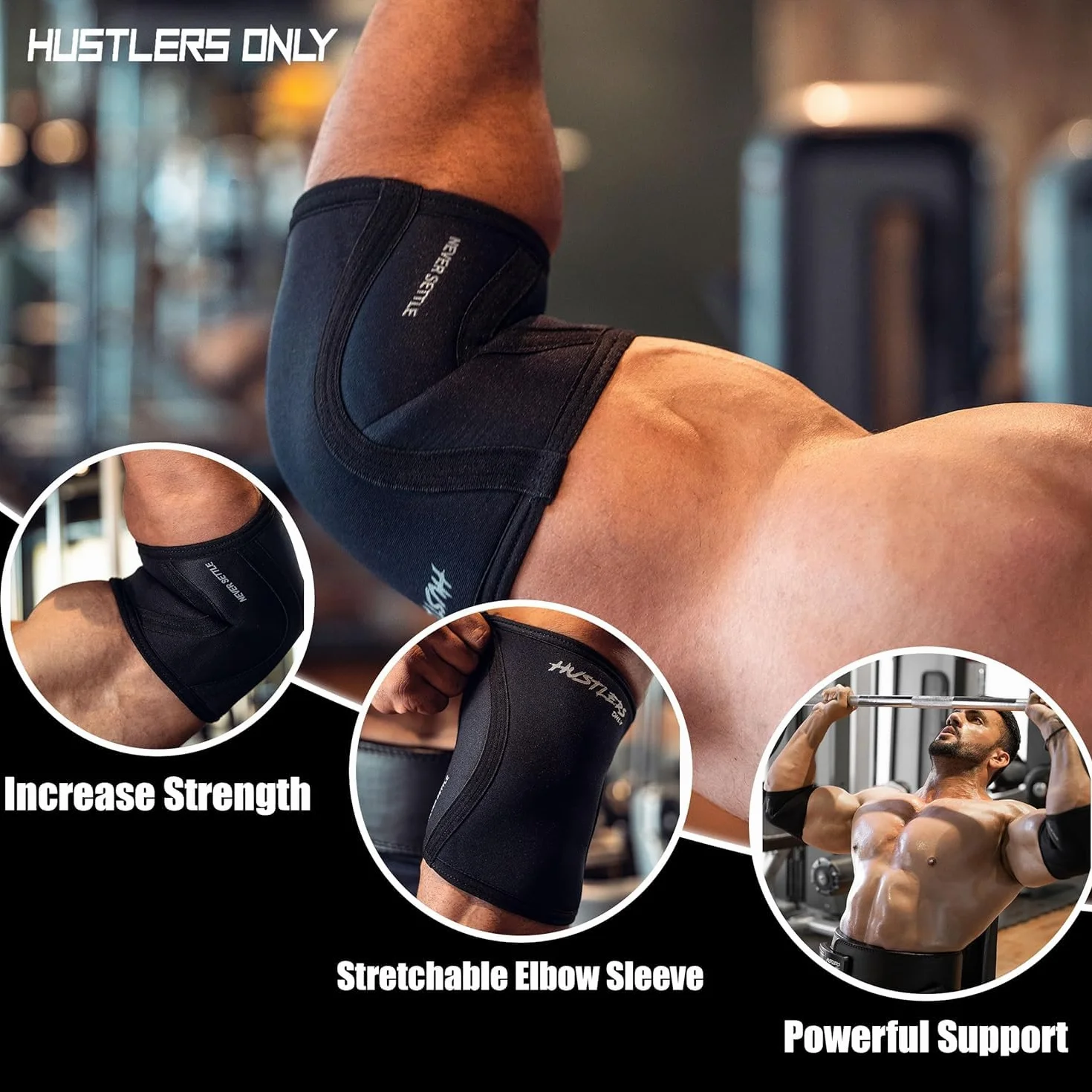 Hustlers Only Coudières d'haltérophilie en néoprène de 5 mm pour soulager instantanément les douleurs articulaires, coudières pour la gym, le fitness et l'entraînement. (M, noir)