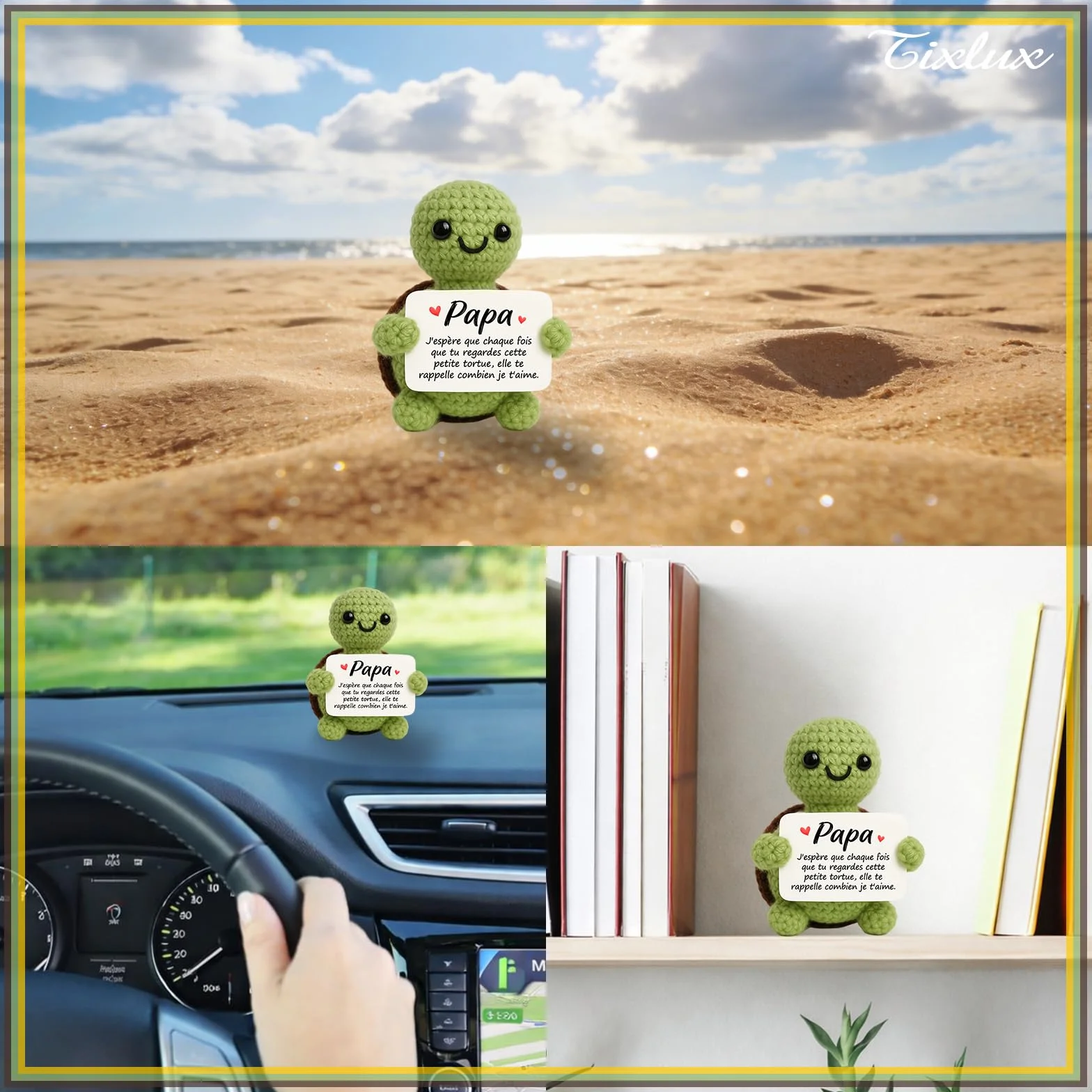 Tixlux Cadeau Papa, Tortue Positive Fait Main, Décoration Bureau Maison