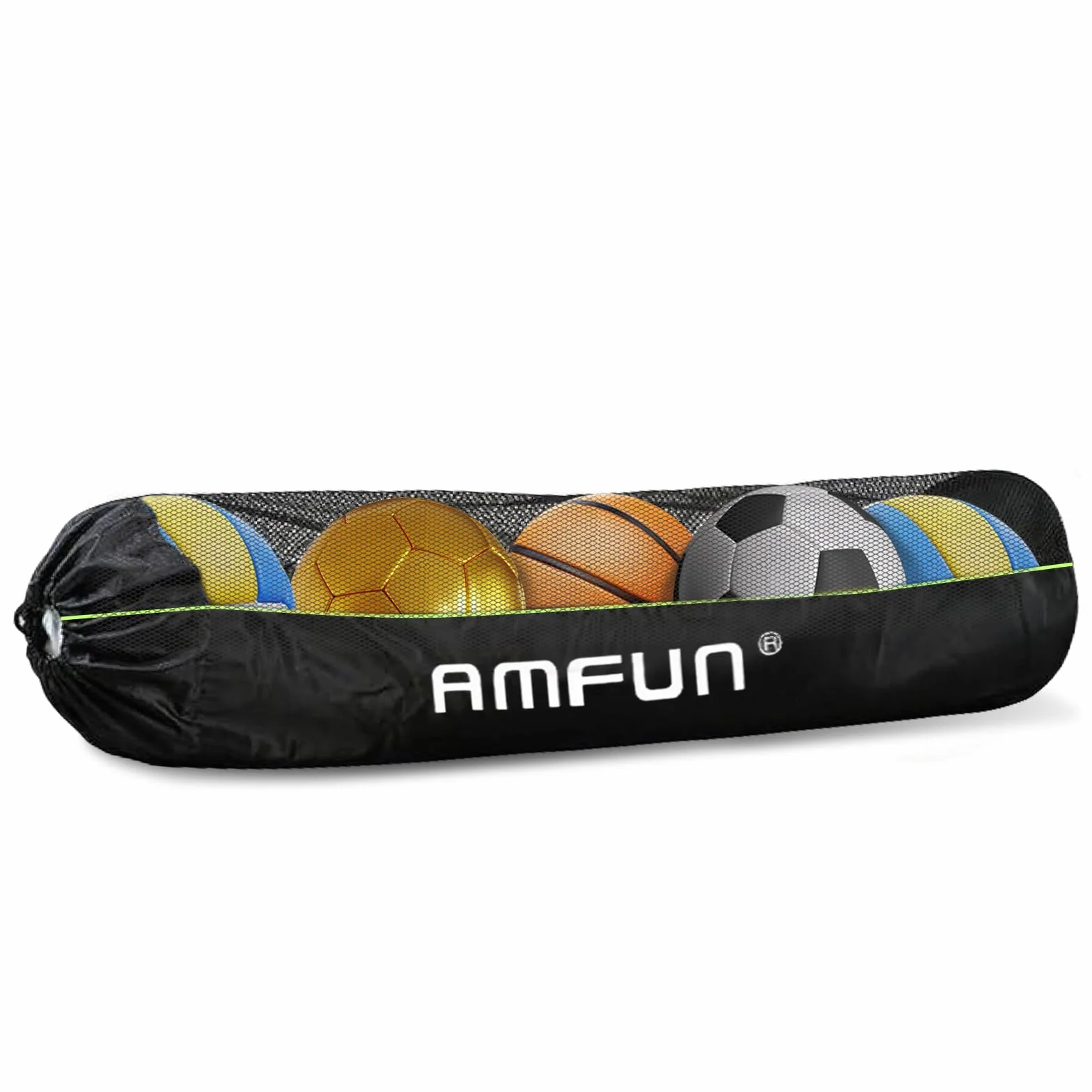 122x38cm Sac à Ballons, Sac de Football Long en Filet en Polyester pour 5 Balles, pour Ballon de Basket, Volley-Ball, Football, Rugby (Noir)