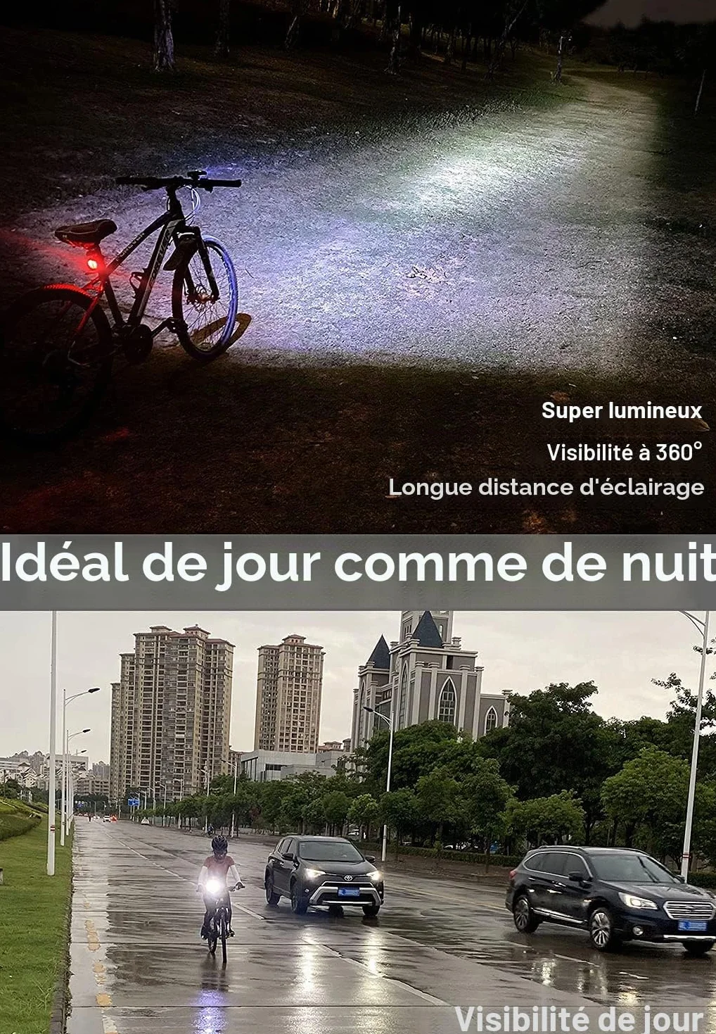 Éclairage vélo,Lampe Velo LED puissantes 6400mAh Phare de Luminosité 2400 Lumen Ensemble Lumière Vélo Rechargeable Étanche Avant et Arrière pour VTT, VTC