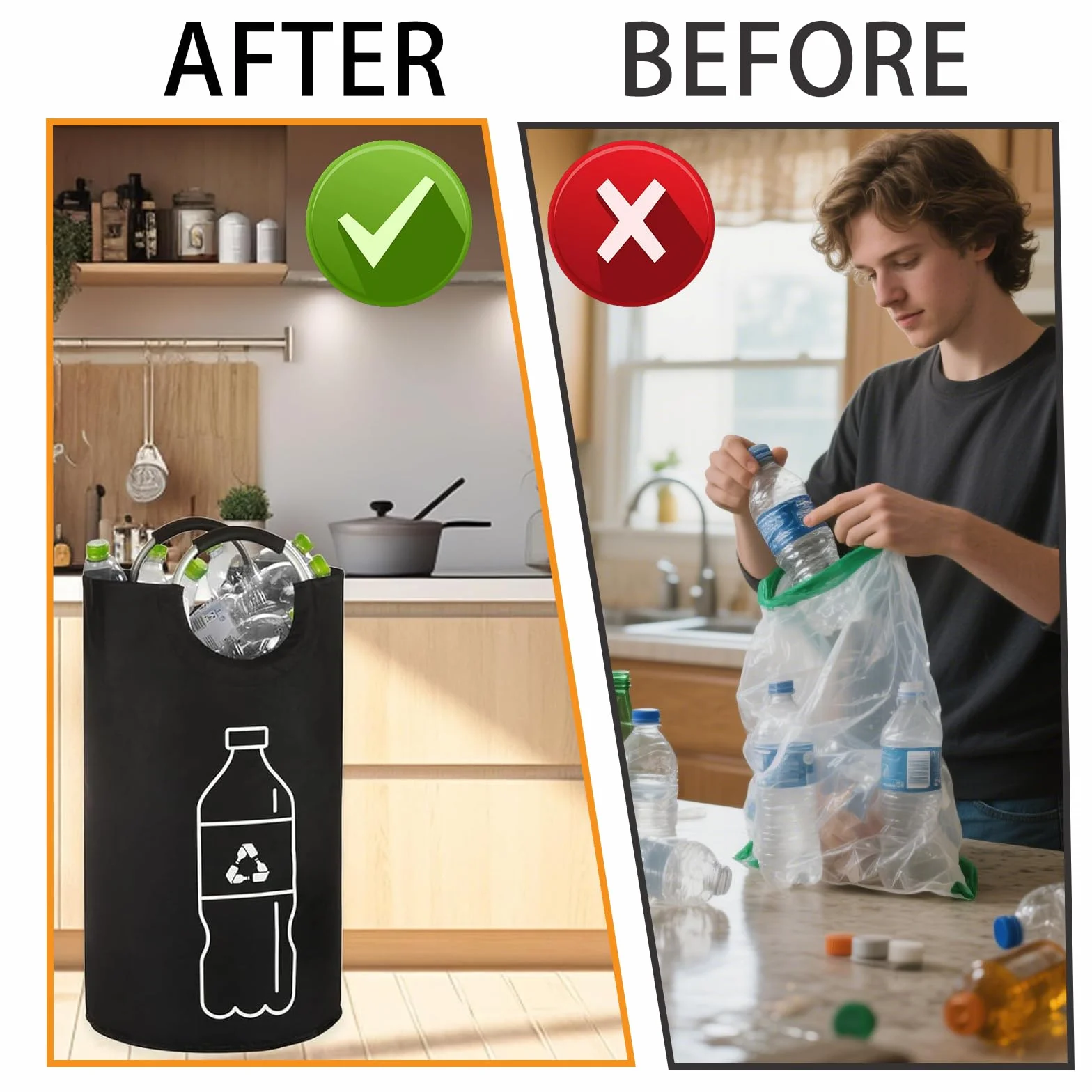 Collecteur de Bouteilles et Verre Tri Selectif Plastique Rangement Exterieur Recyclage Poignée Aluminium