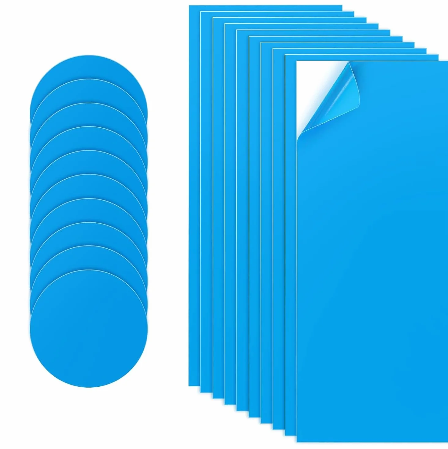 Set de 20 pièces de Réparation Autocollantes en PVC pour Piscine, Matelas Pneumatique, Bateau Gonflable - 10x Rectangulaire 10x25cm, 10x Rond Ø7,5cm