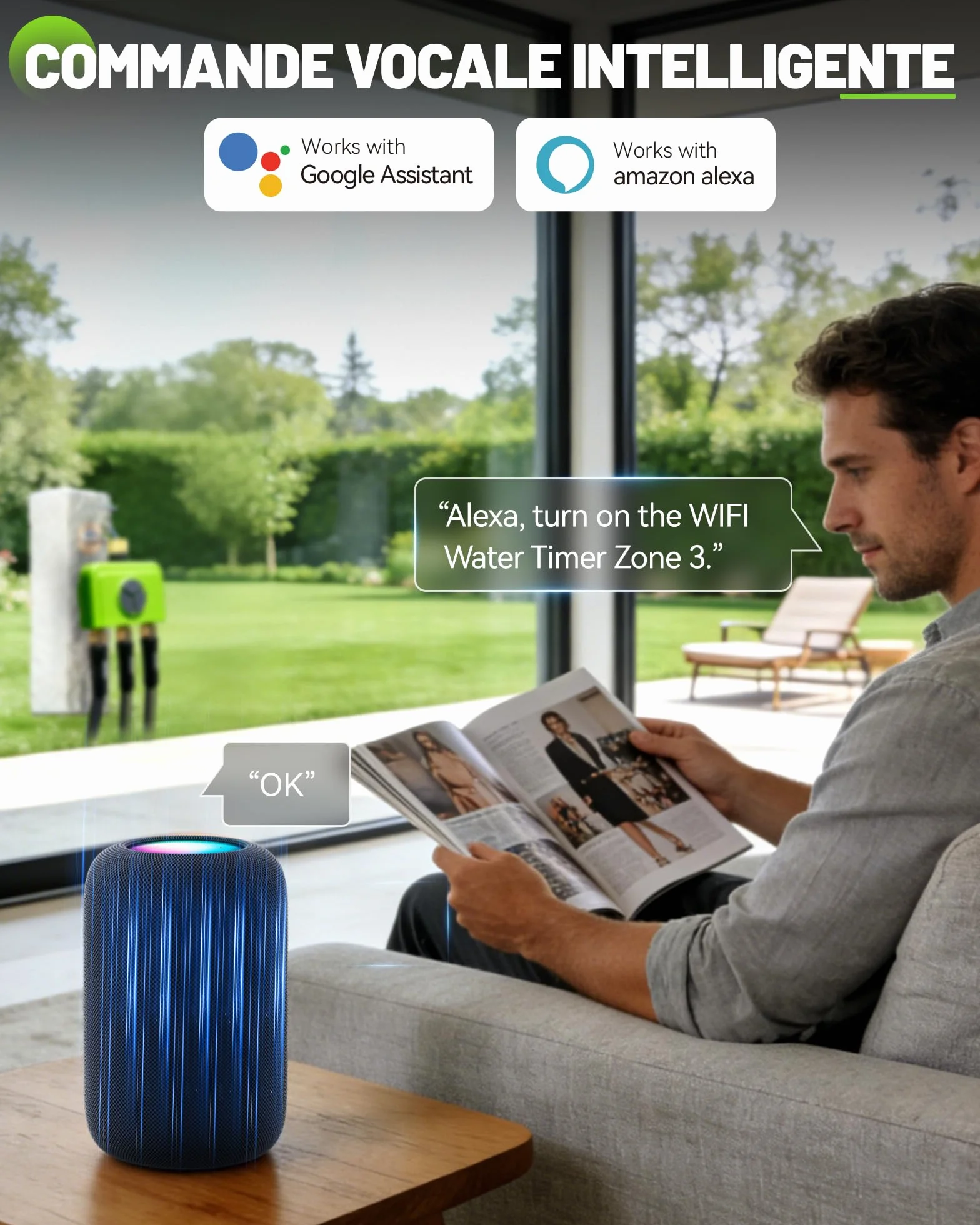 RAINPOINT Programmateur Arrosage WiFi 3 Zones sans Hub, Connecté, Entrée en Laiton, Contrôle App et Vocal, Retard Pluie Automatique