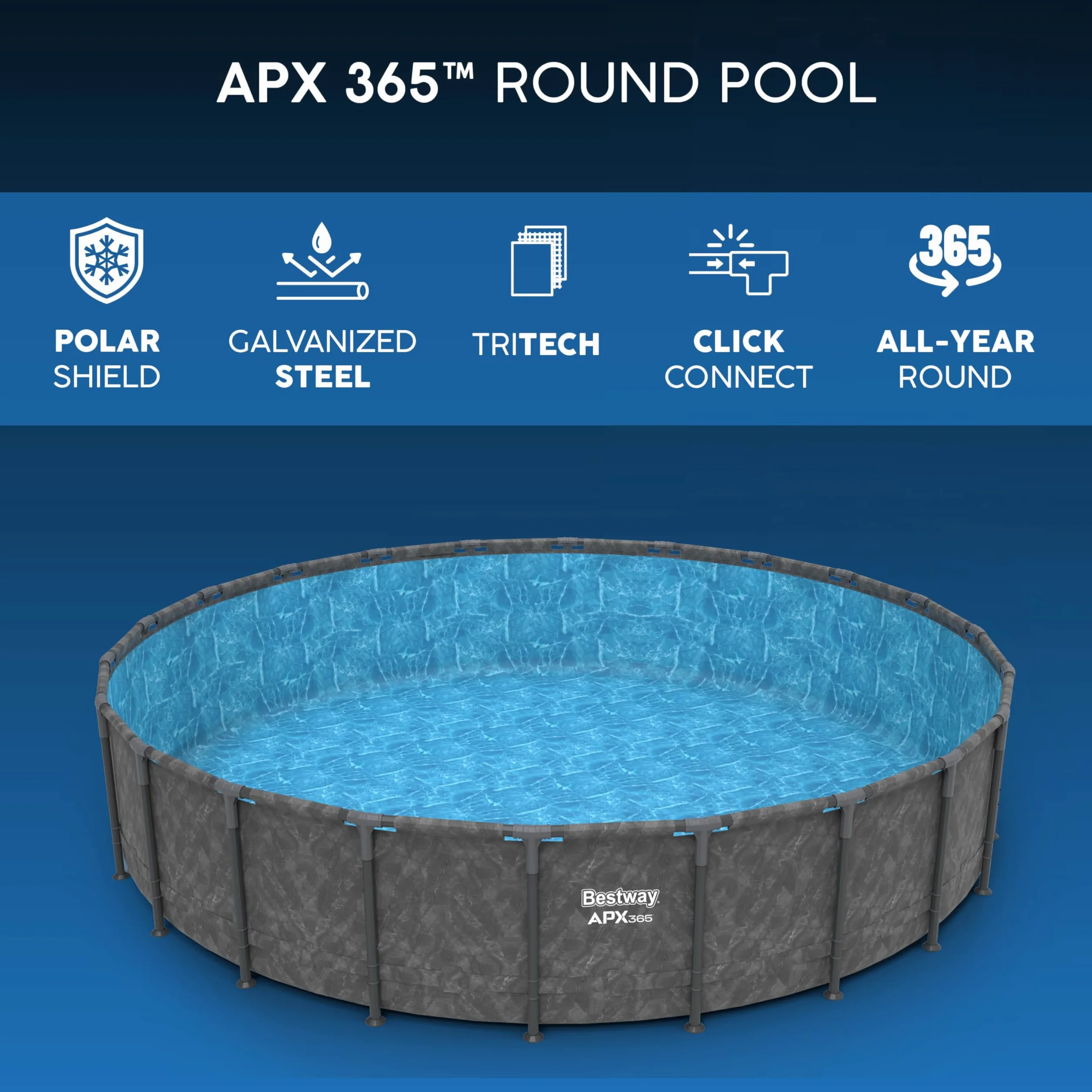 Bestway APX 365-549 cm x 549 cm x 132 cm Kit Piscine Hors Sol Ronde Gris foncé