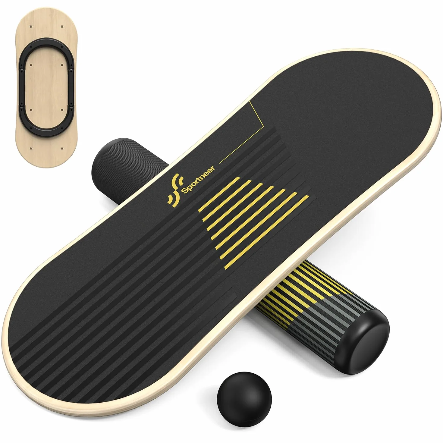 Sportneer Planche d'équilibre 7 modes avec arrêts réglables et balle 7,1 cm