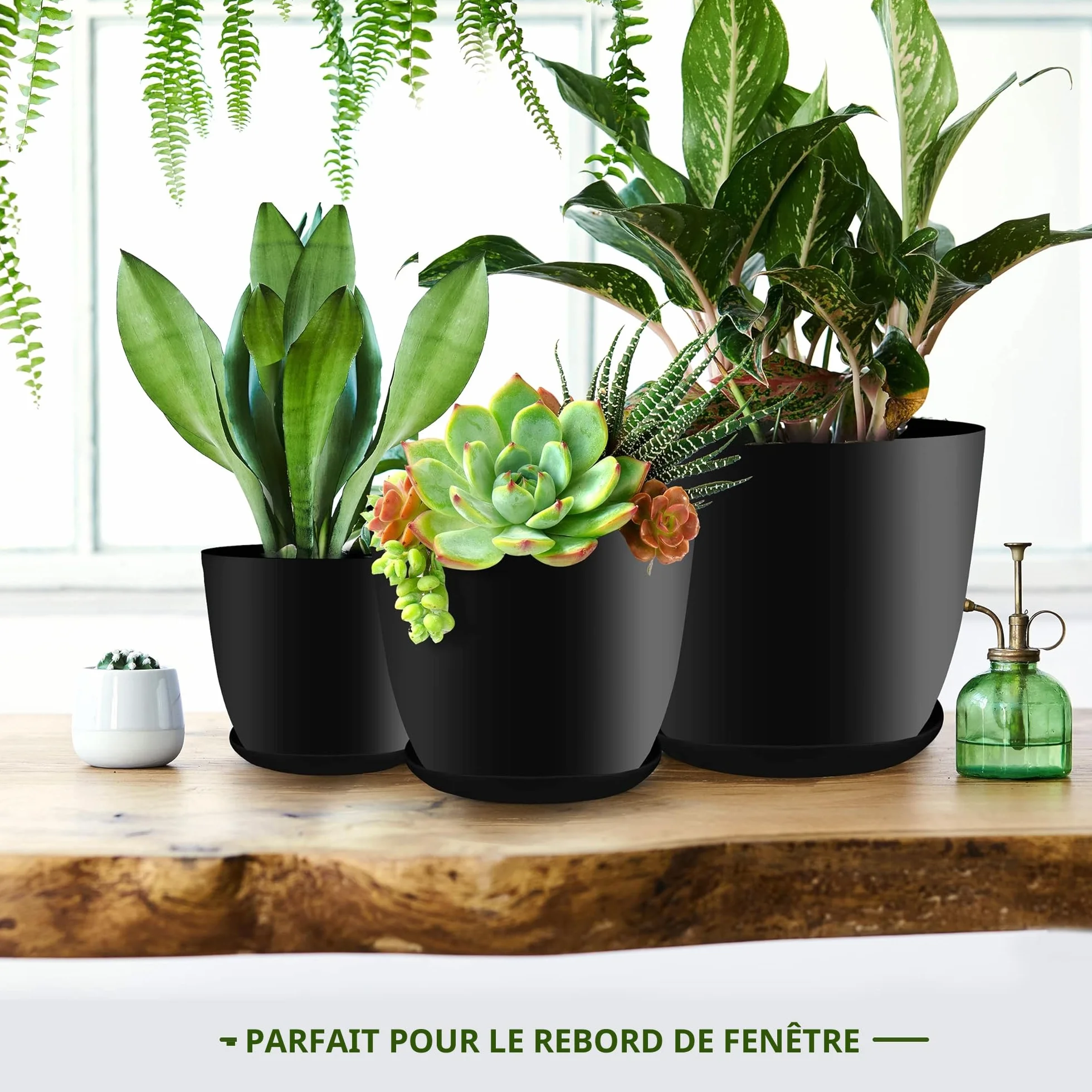 Utopia Home Lot de 5 Pots de Fleurs 18/17/15/13/12 cm avec Soucoupe Noir pour Intérieur