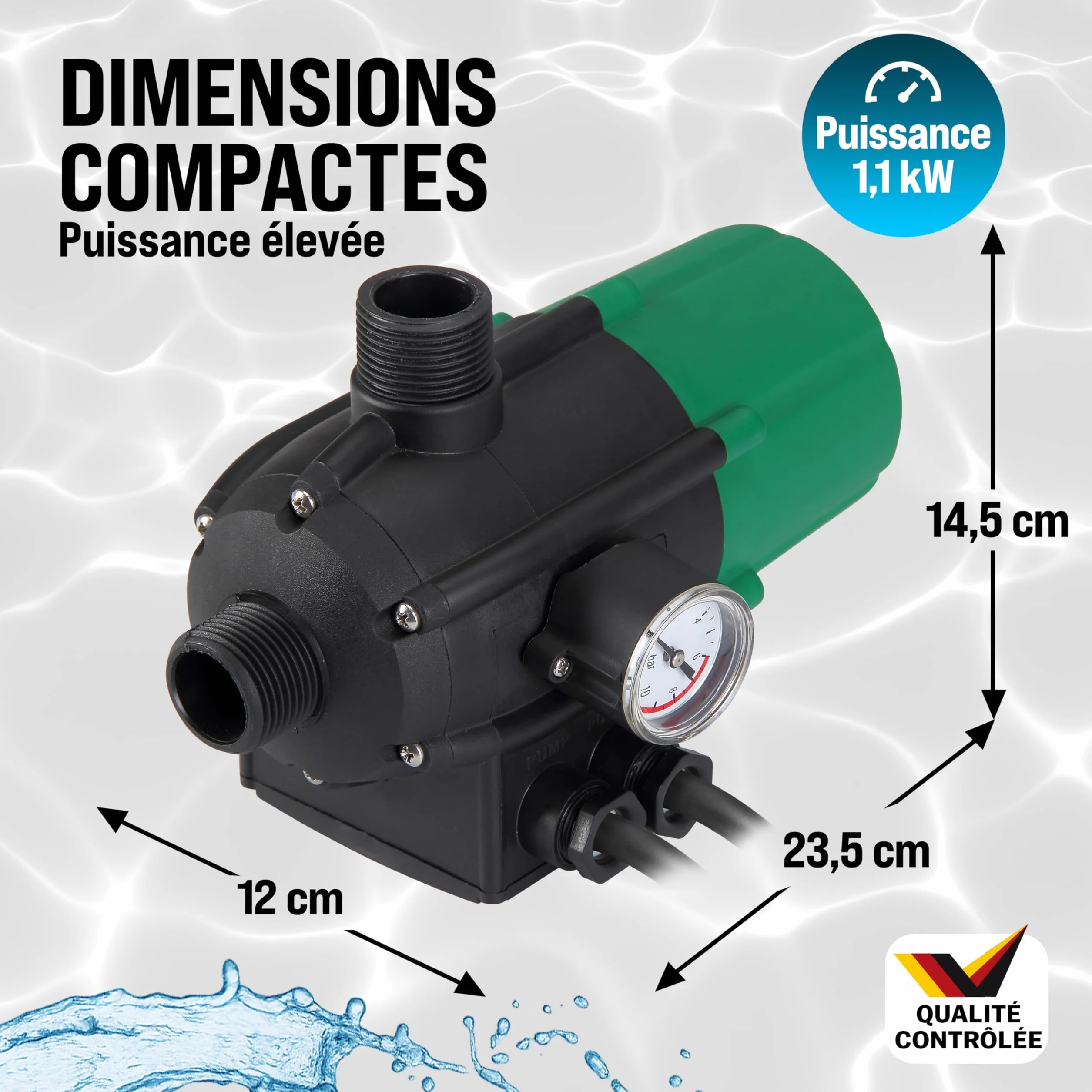 MONZANA Pressostat pompe eau 10 bar protection fonctionnement à sec manomètre interrupteur pression