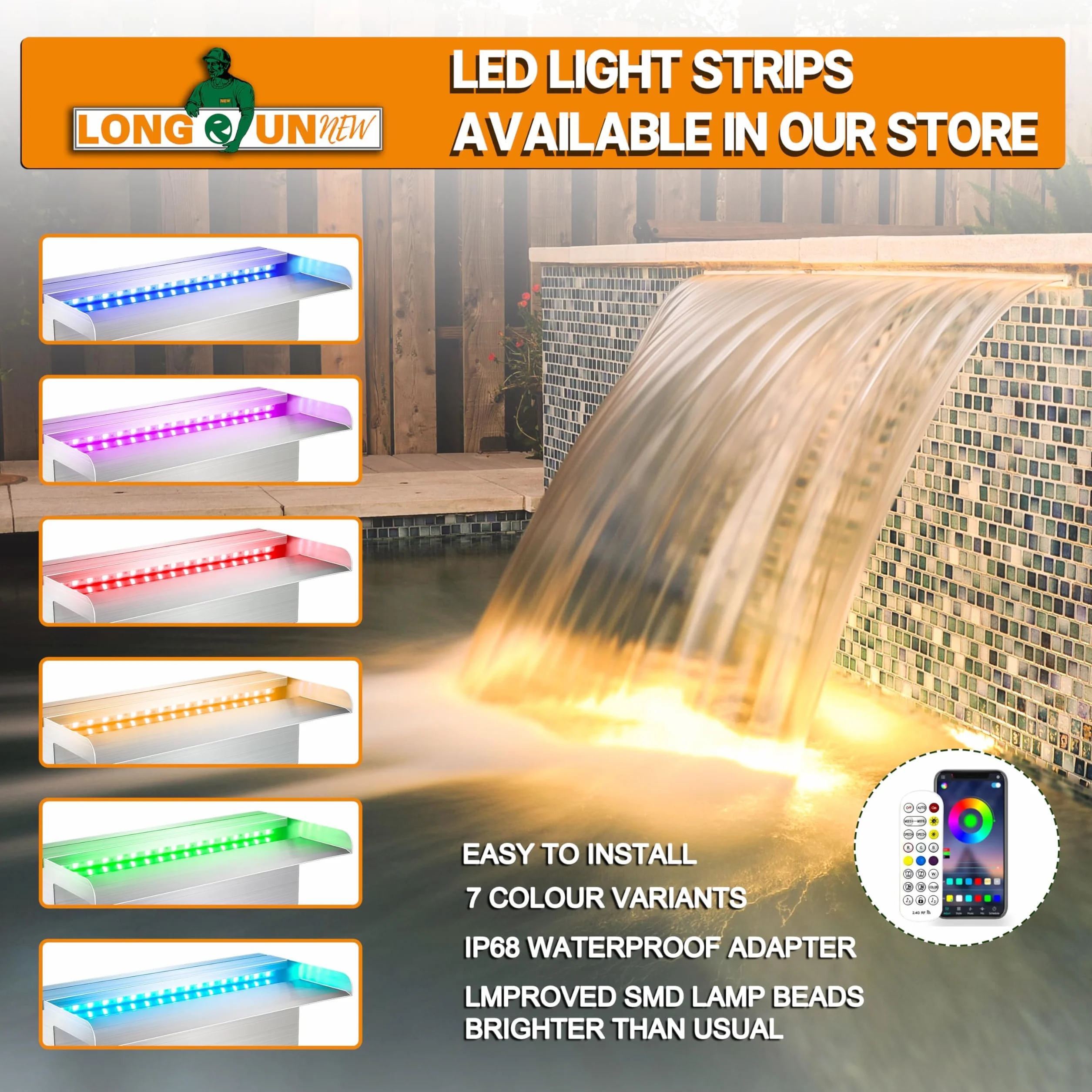 Kit de lames de cascade pour étang 60 cm acier inoxydable largeur bec 15 cm décoration bassin