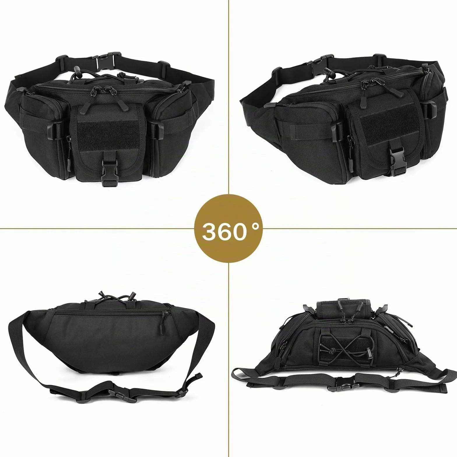Huntvp Sac Banane Homme Femme Tactique Sacoche Banane Militaire avec Porte Bouteille Sac de Ceinture Bandoulière Multifonctionnel pour Randonnée, Voyage, Camping, Gym, Cyclisme