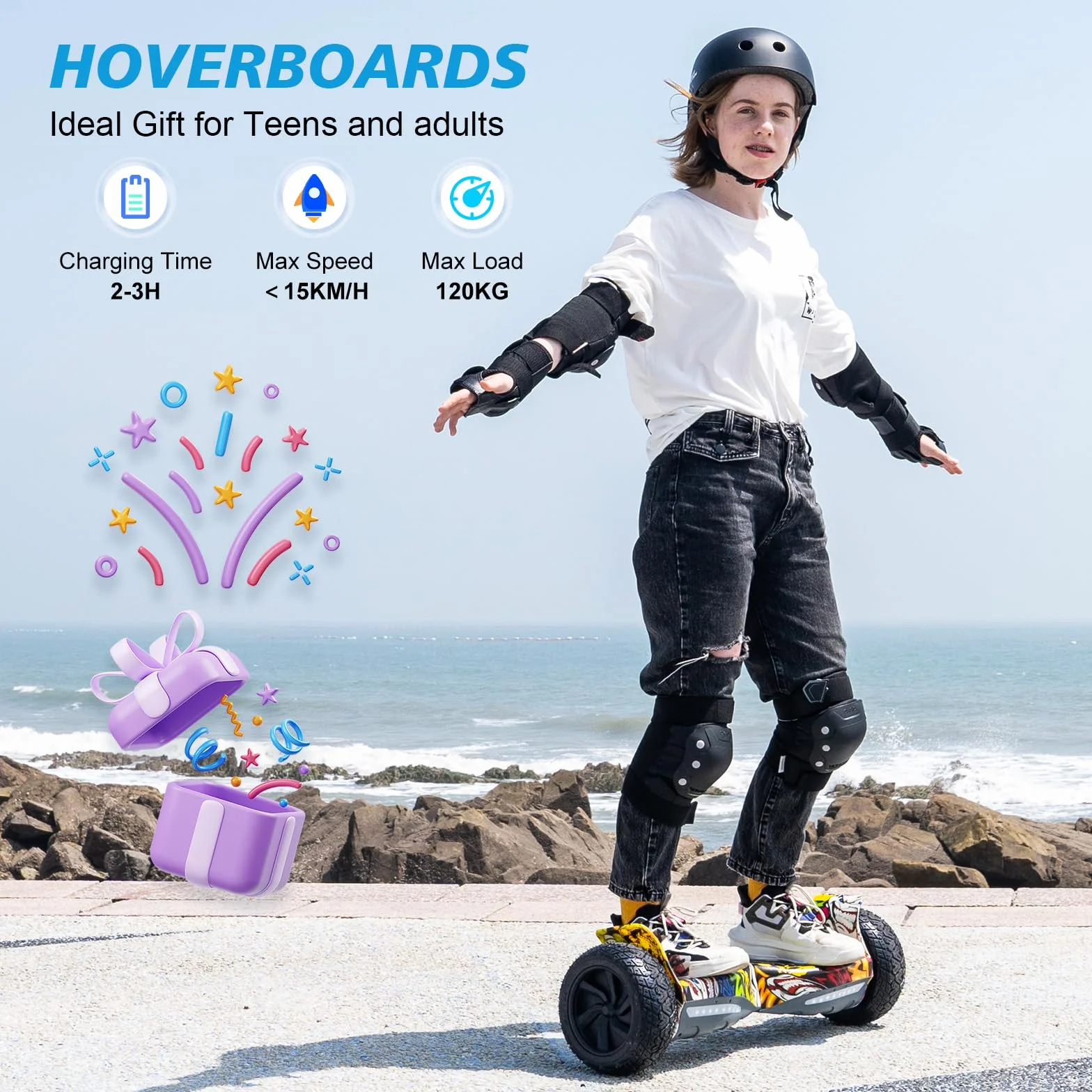 RCB Hoverboards SUV Auto-équilibré, APP contrôle Fonction, Hoverboard de 8,5 Pouces Bluetooth+ Hoverkart Go Kart，Cadeau pour Enfants et Adolescents