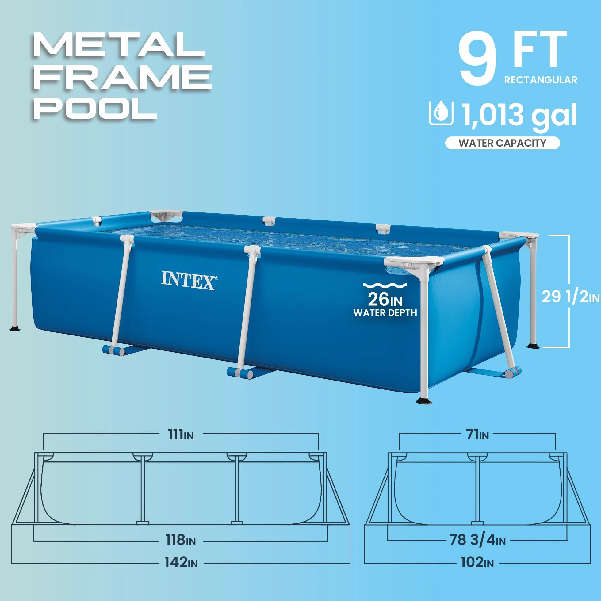 Intex Piscine Metal Frame Junior rectangulaire Tubulaire 3,00 x 2,00 x 0,75m