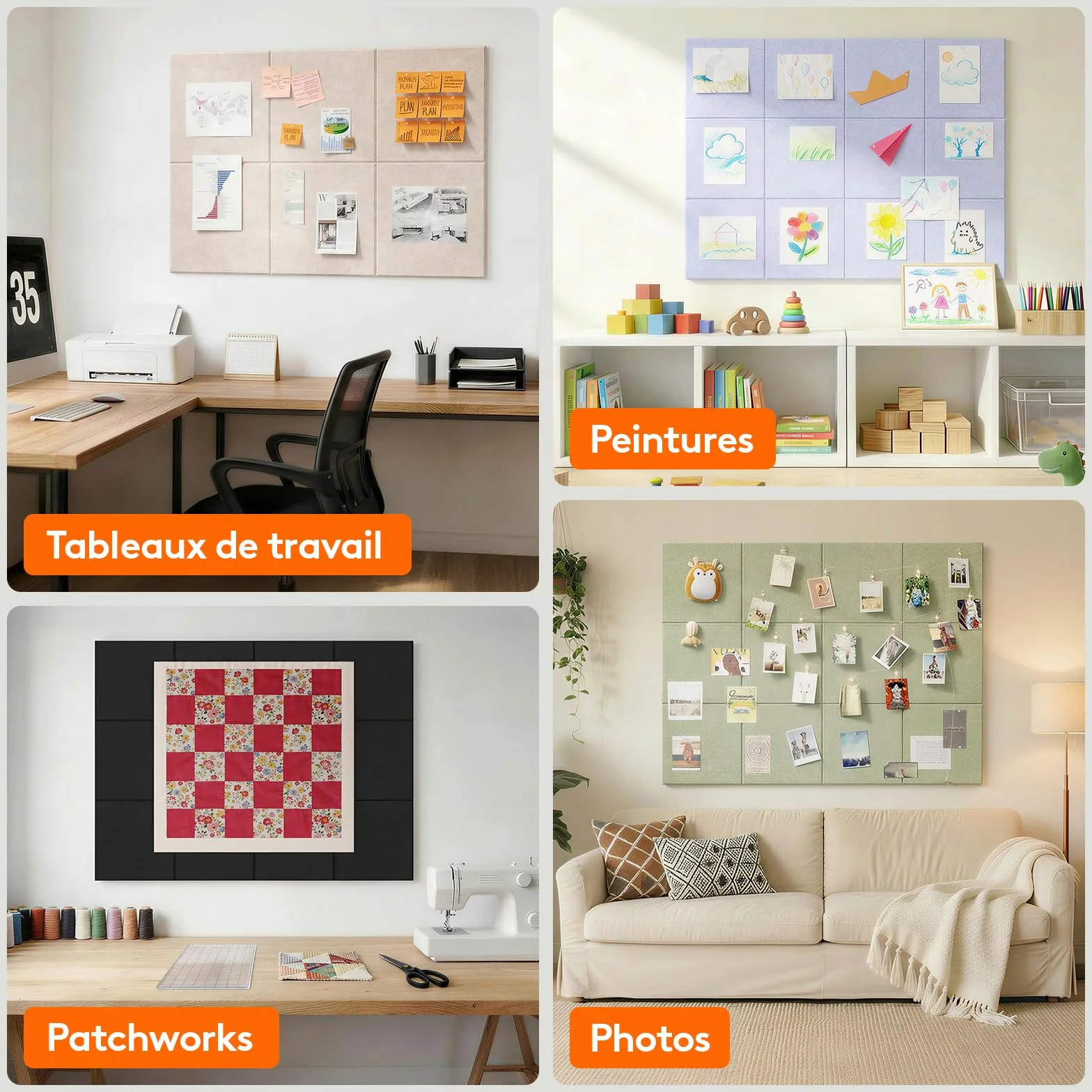 Lifewit Tableau en feutre adhésif décoratif 120x90 cm lot de 12 panneaux beige avoine