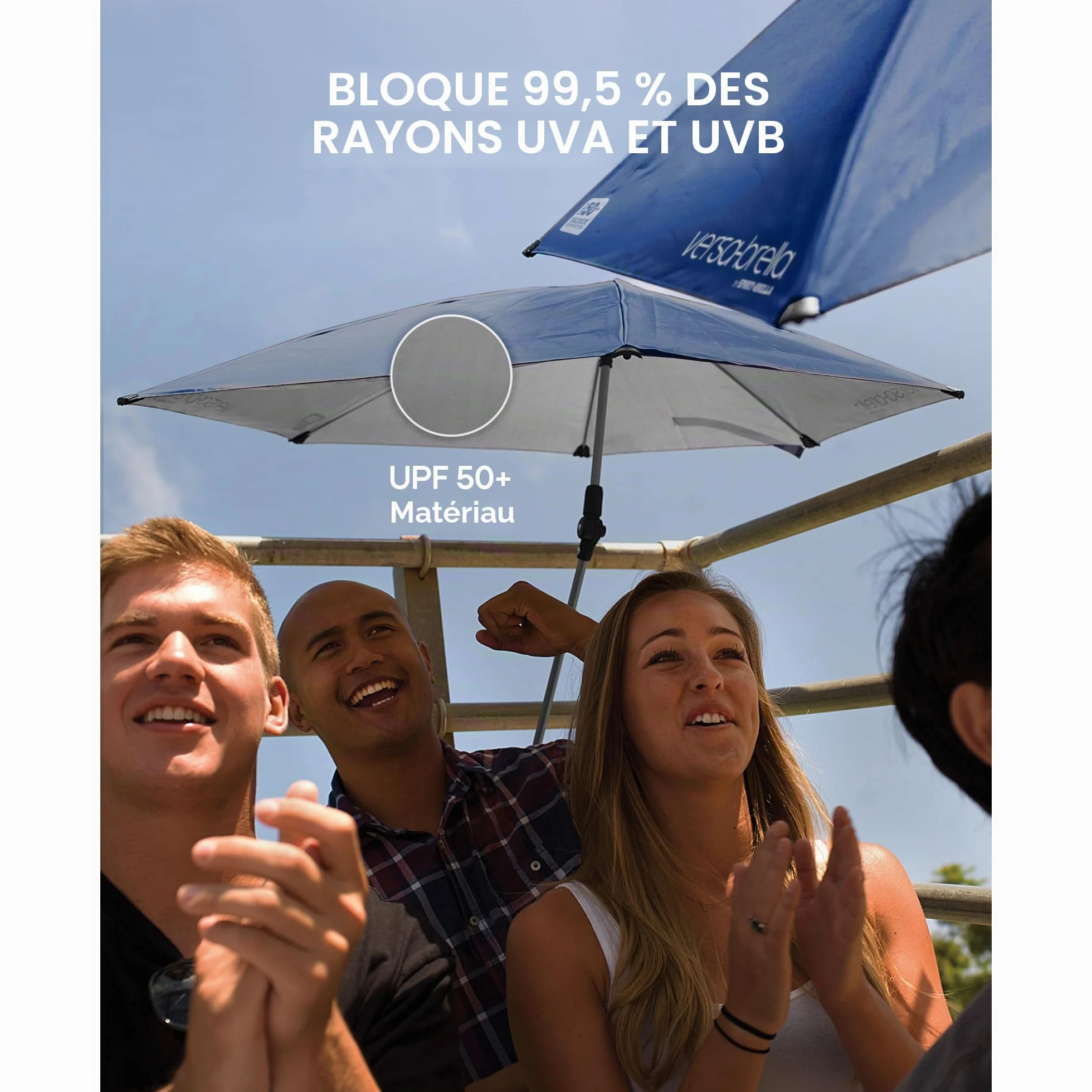 Versa-Brella Parasol Réglable avec Rotation 360 Degrés, Doublure UPF 50+ pour Chaises, Léger et Facile à Installer, 107 cm, pour Plage, Camping, Terrasse, Activités Sportives et Poussettes - Noir