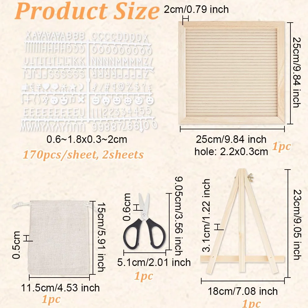 OLYCRAFT Tableau à Lettres en Bois 25x25 cm Rustique Feutre avec Support 340 Lettres Émoticônes Décoration Murale Bureau 2 mm