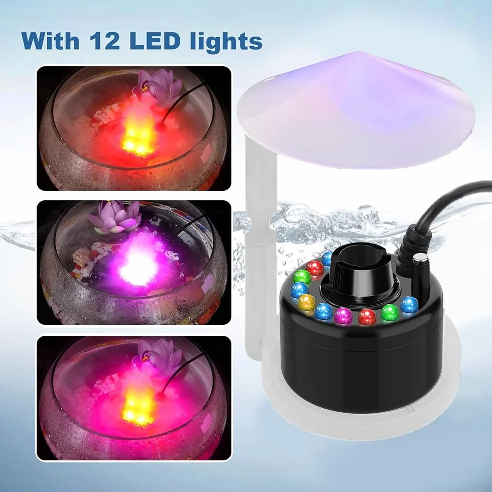 Brumisateur Ultrason Machine à Fumée Halloween 12 LED Colorées Mist Maker Protection Anti Flotteur
