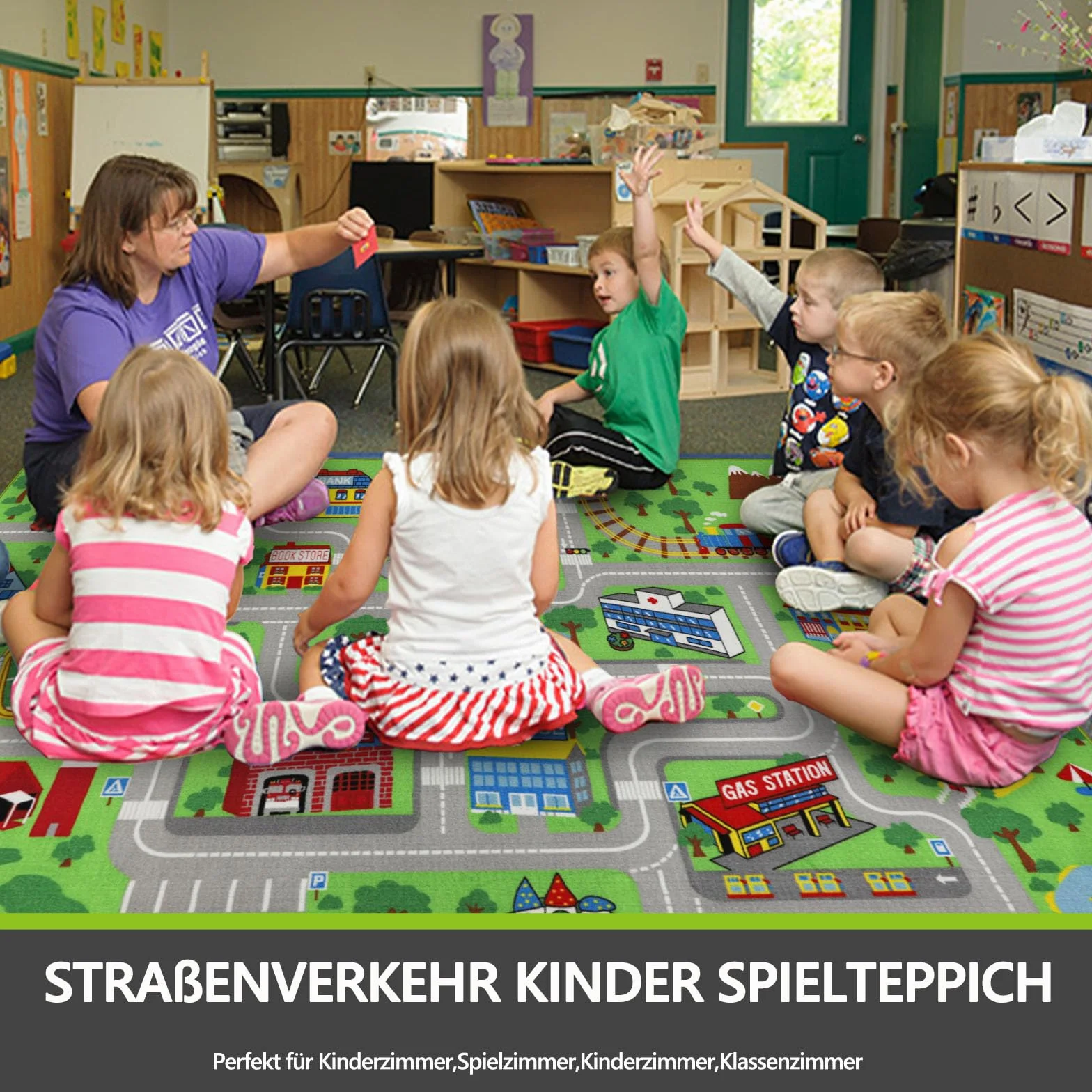 Tapis de salle de classe 200 x 300 cm - Tapis pour enfants - Voitures circulation routière - Jouet tout-petit