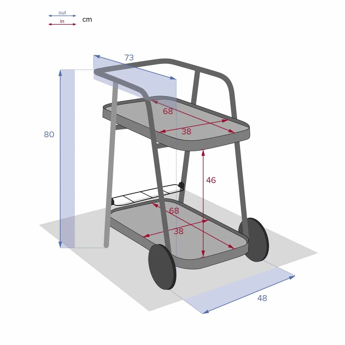 Hespéride Desserte de Jardin 2 Étages Easiness Graphite Aluminium Anti-Rouille Mobilier Extérieur