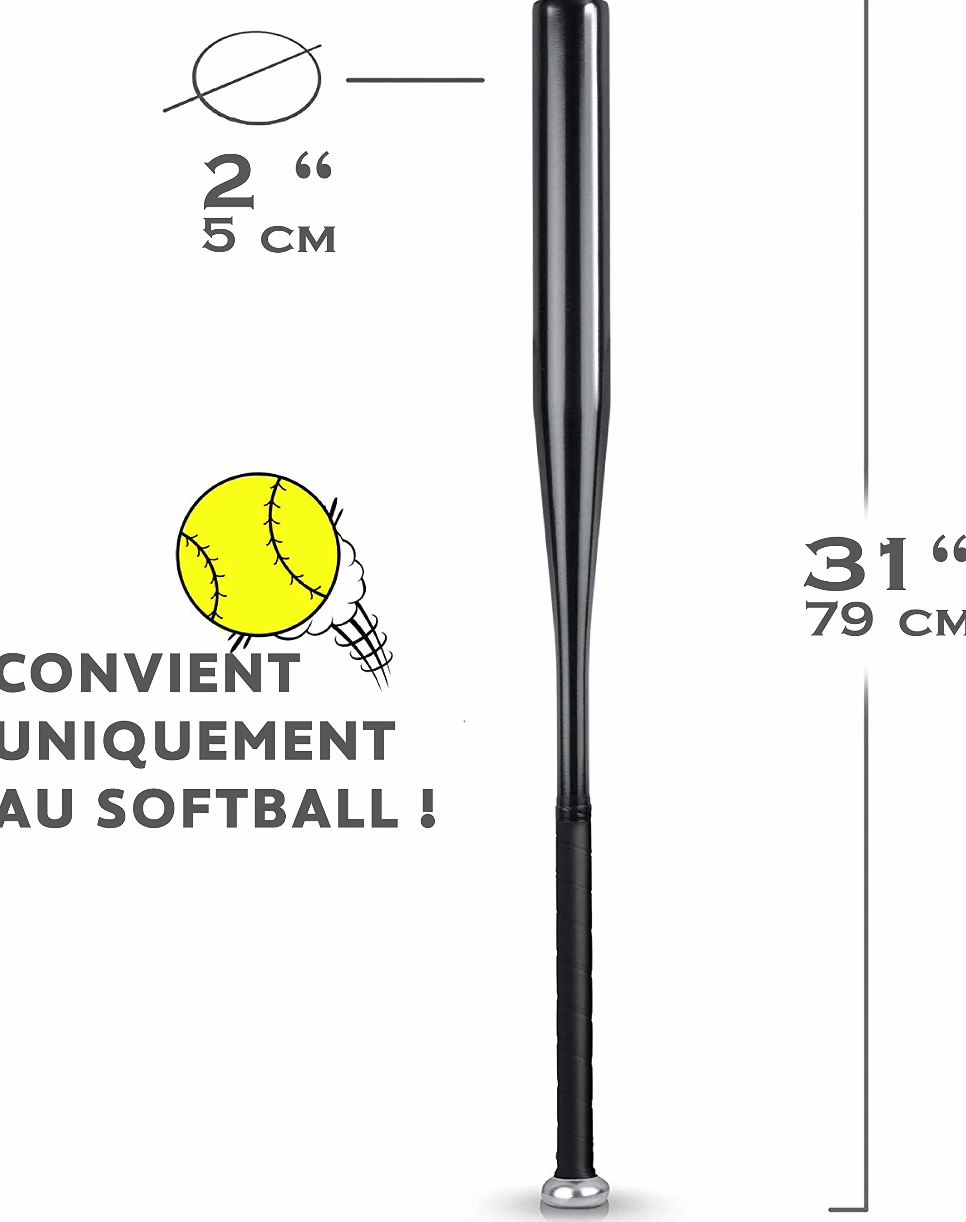 Heldenwerk Batte de Baseball en Bois ou Aluminium - 31 Pouce Batte Baseball avec Poignée antidérapante - Battes de Base-Ball pour Adulte et Enfant