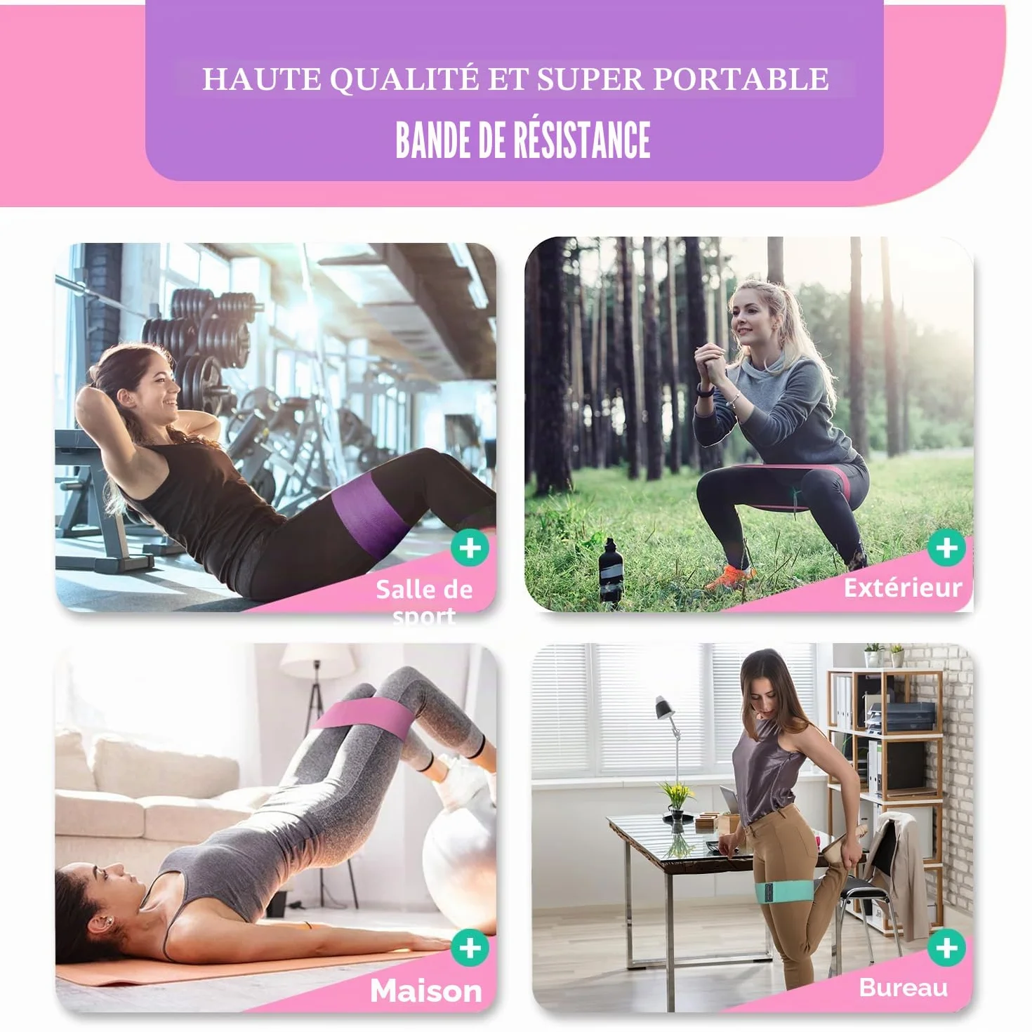 Bande Élastique Musculation Fitness en Tissu, Bande de Résistance pour Femme/Homme, Sport Entraînement