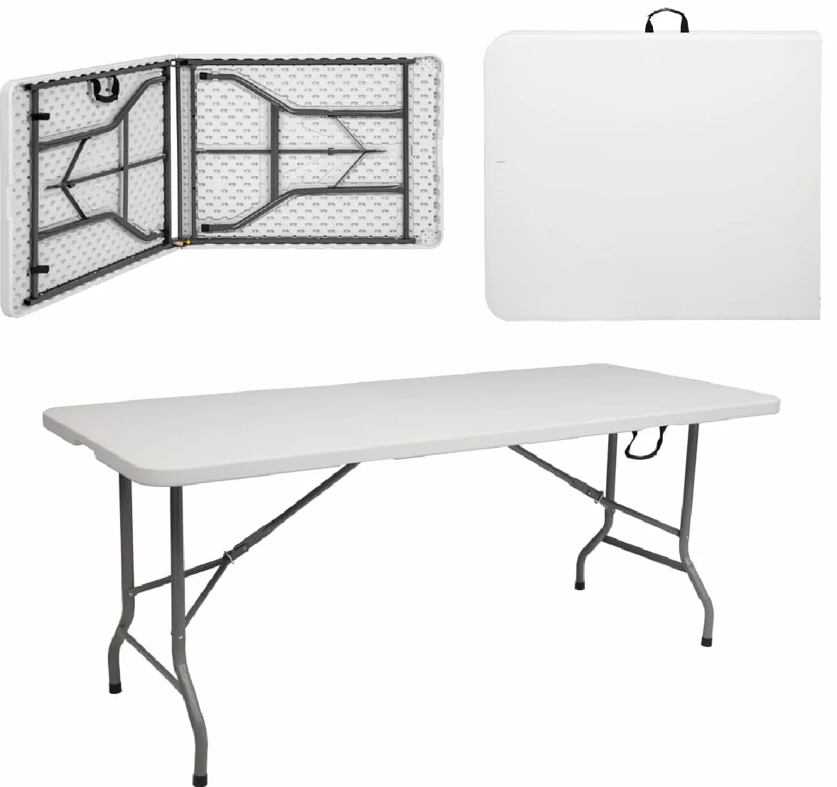 Table Pliante Exterieur Rectangulaire 180x70x74CM Camping Pique-Nique Pliable avec Poignée de Transport Blanc