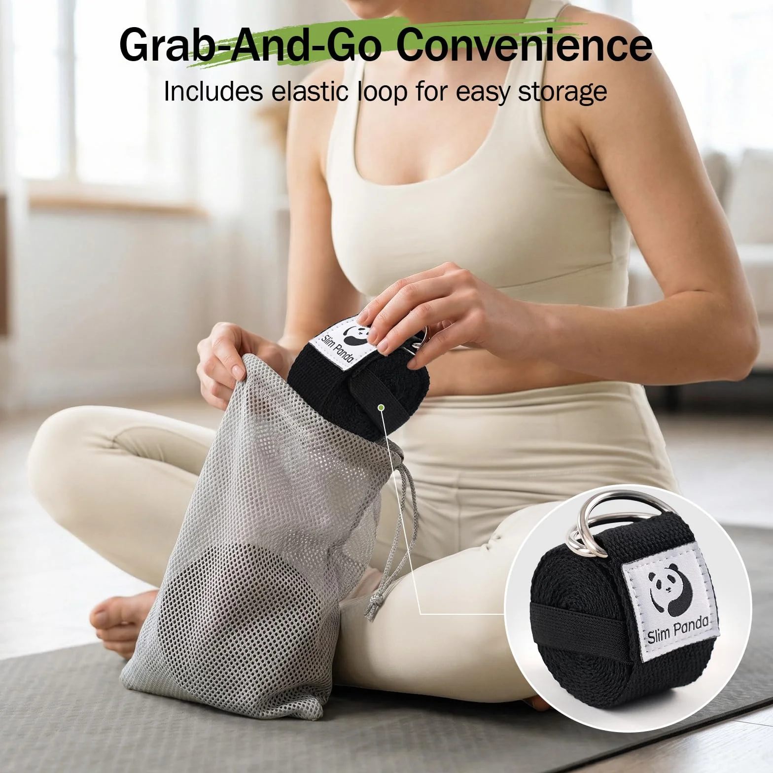 Slim Panda Sangle Yoga 180/250 cm pour Meilleurs Étirements, Ceinture Yoga avec Fermeture en Métal pour Les Yogis Débutants et Confirmés