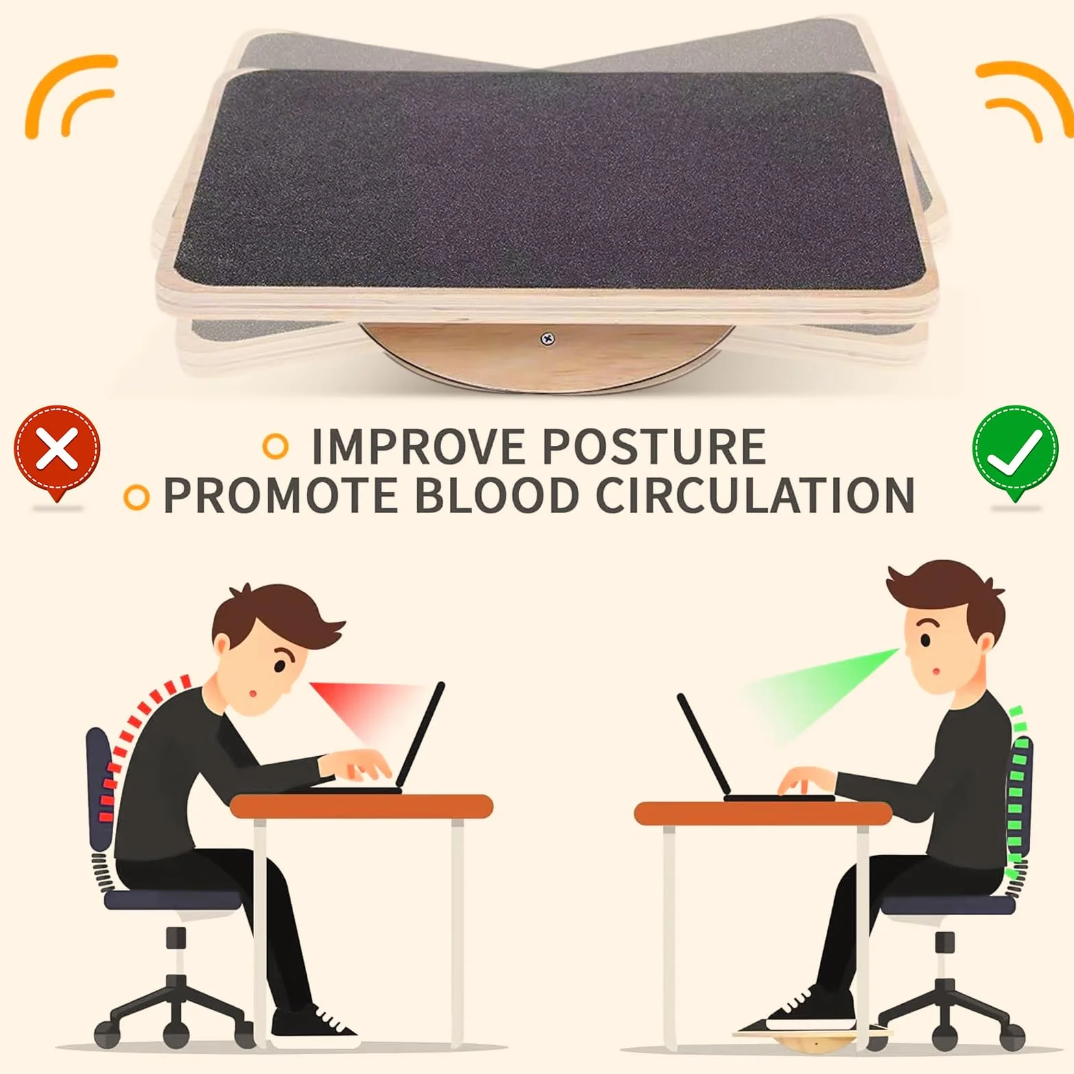 Planche d'équilibre en bois antidérapant pour surf, sport, physiothérapie et fitness