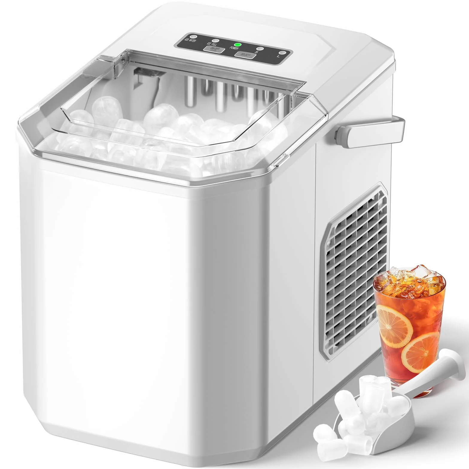 Machine à Glaçons 12kg/24h 9 Glaçons 6-8 Min Blanc avec Autonettoyante