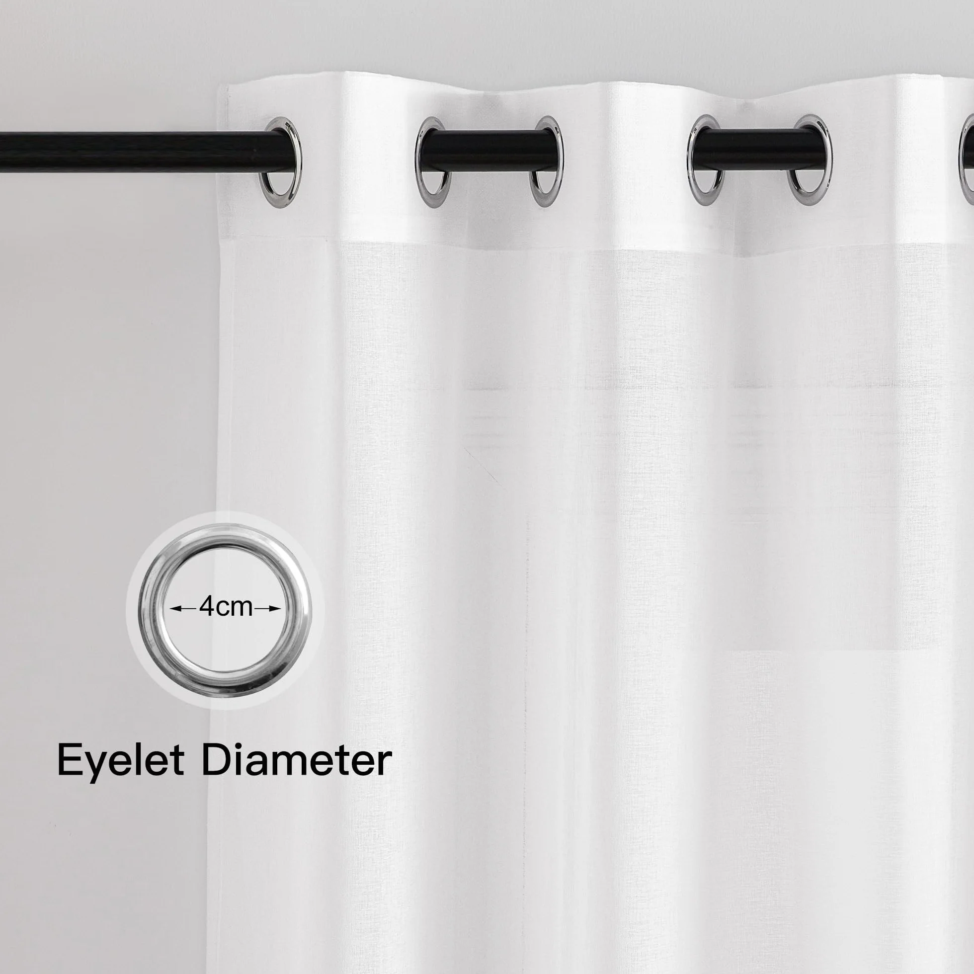 Rideau Blanc Voilage Lin Naturel 140 x 160 Lot de 2 Draperies Oeillet Romantique