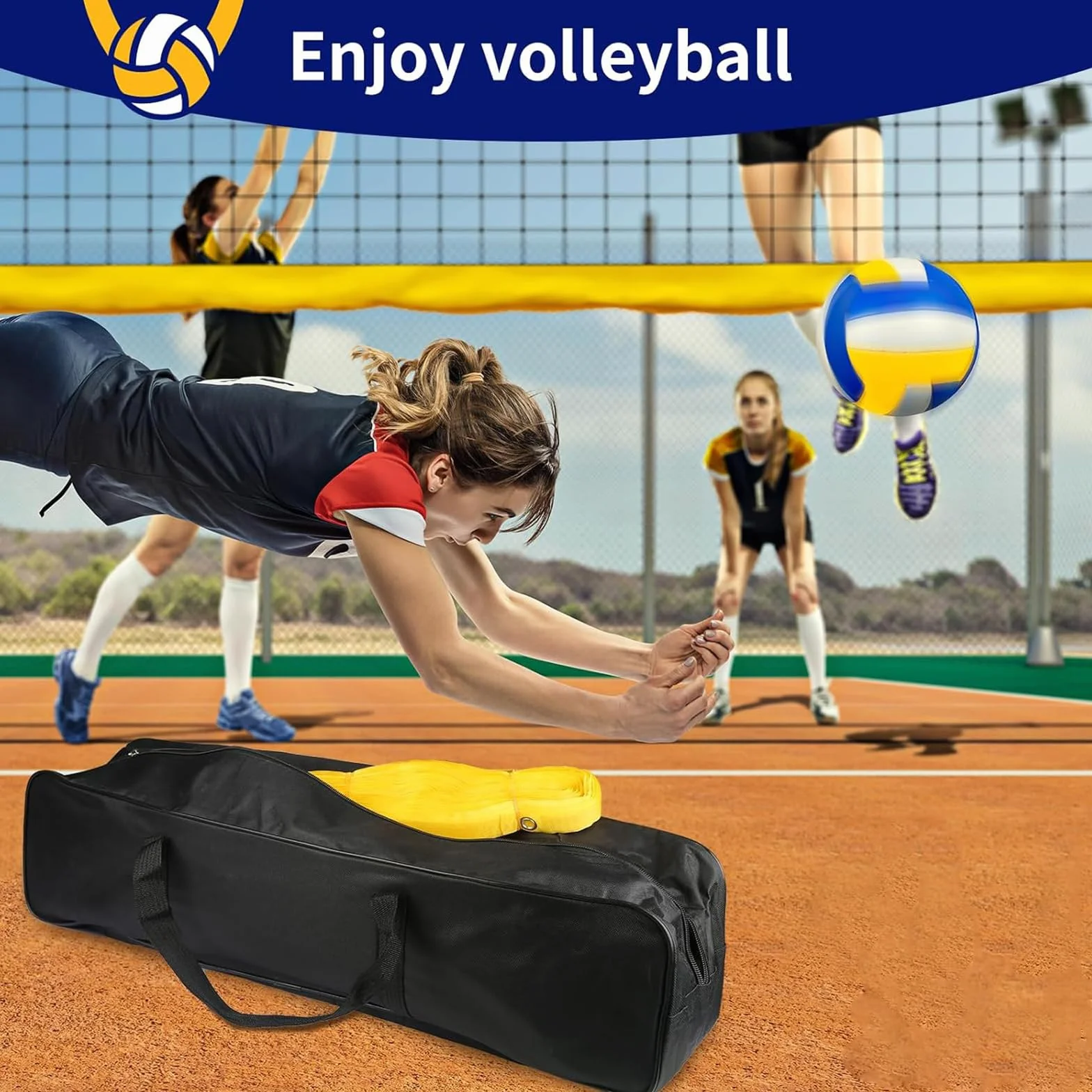 Filet de Badminton Volley-Ball Portable Réglable en Hauteur 9.75M x 0.91M Extérieurs