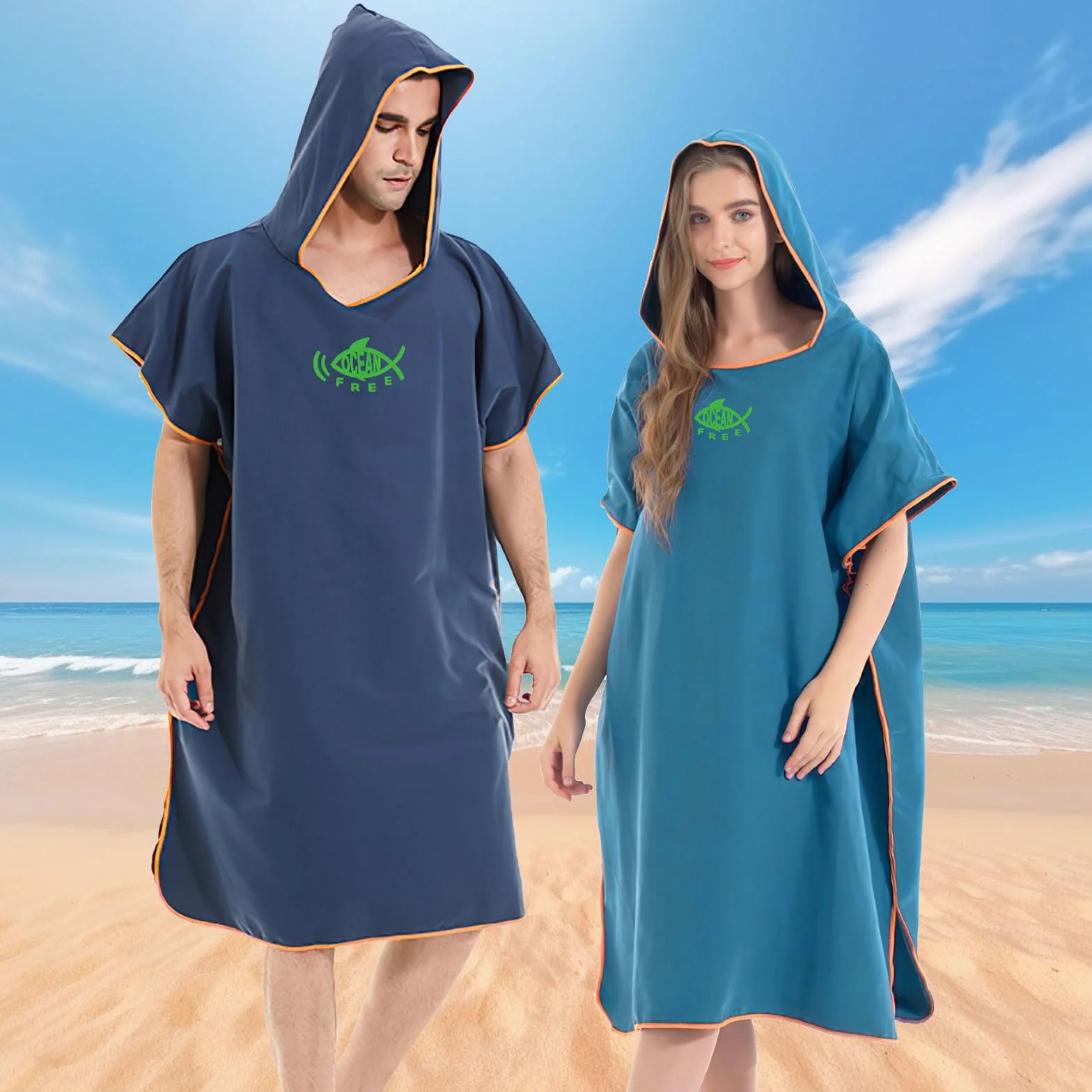 QKTYB Poncho de Bain Adulte, Microfibère Poncho Plage Femme Homme, Serviette Poncho Adulte Rapid Séchage, Poncho Surf Léger avec Capuche pour Surf Piscine Taille Universelle