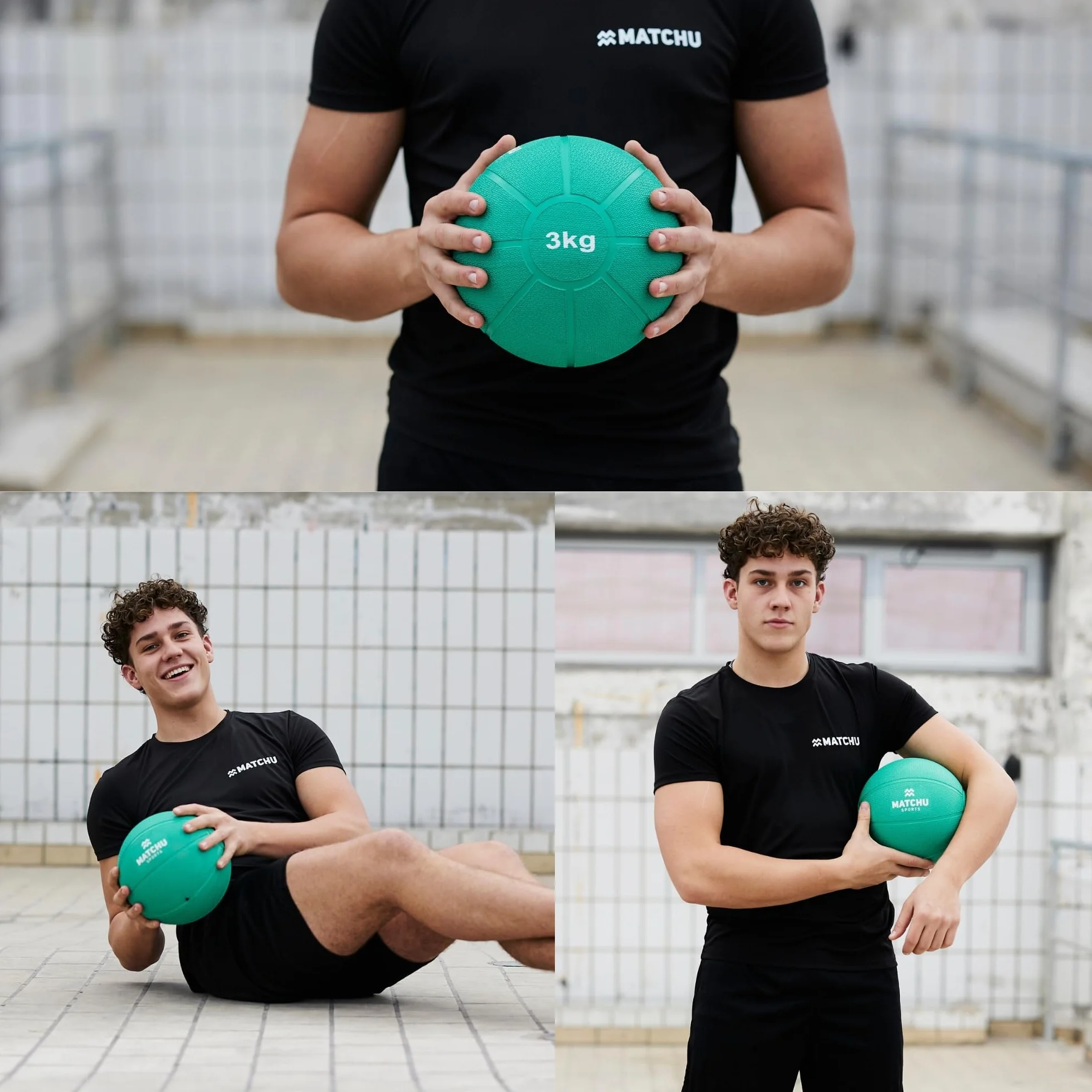 MATCHU - Médecine Ball - Medicine Ball - - Caoutchouc Solide - Disponible en 1, 2, 3, 4 et 5 KG - Disponible en Jaune, Rouge, Vert, Bleu, Noir