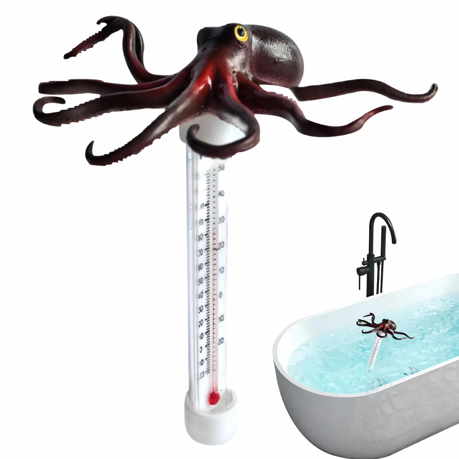 Thermomètre de piscine flottant en forme de pieuvre avec échelle