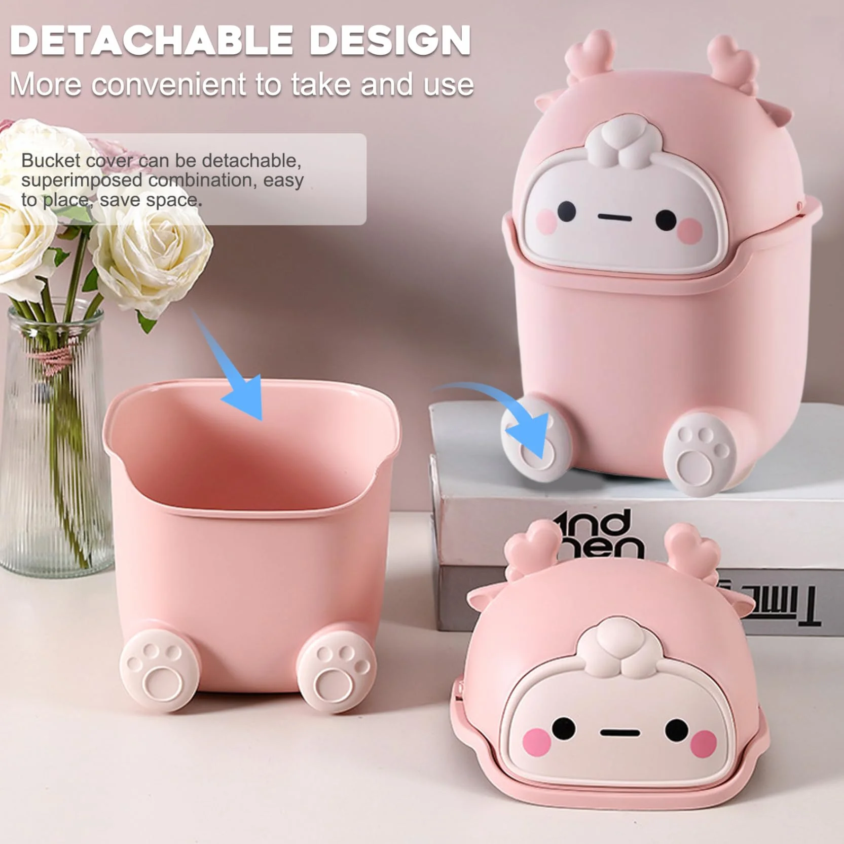 Poubelle en plastique mignonne 2 litres pour chambre bureau chat enfants