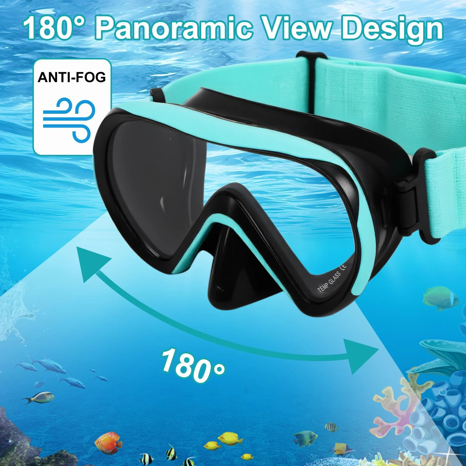 Masque de Plongée Enfant 4-16 Ans 180° Vision Panoramique HD Verre Trempé Anti-Buée Anti-Fuite