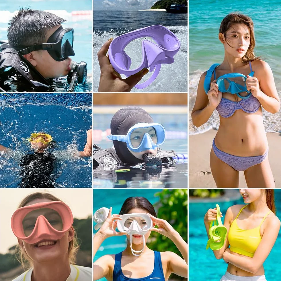 Masque Plongée Adulte, Masque de Plongee avec Tuba, Macaron Masque Snorkeling, Lunettes Plongée Pnoramiques 180°, Masque Tuba Anti-Fuite Anti-buée, Diving Mask en Verre trempé