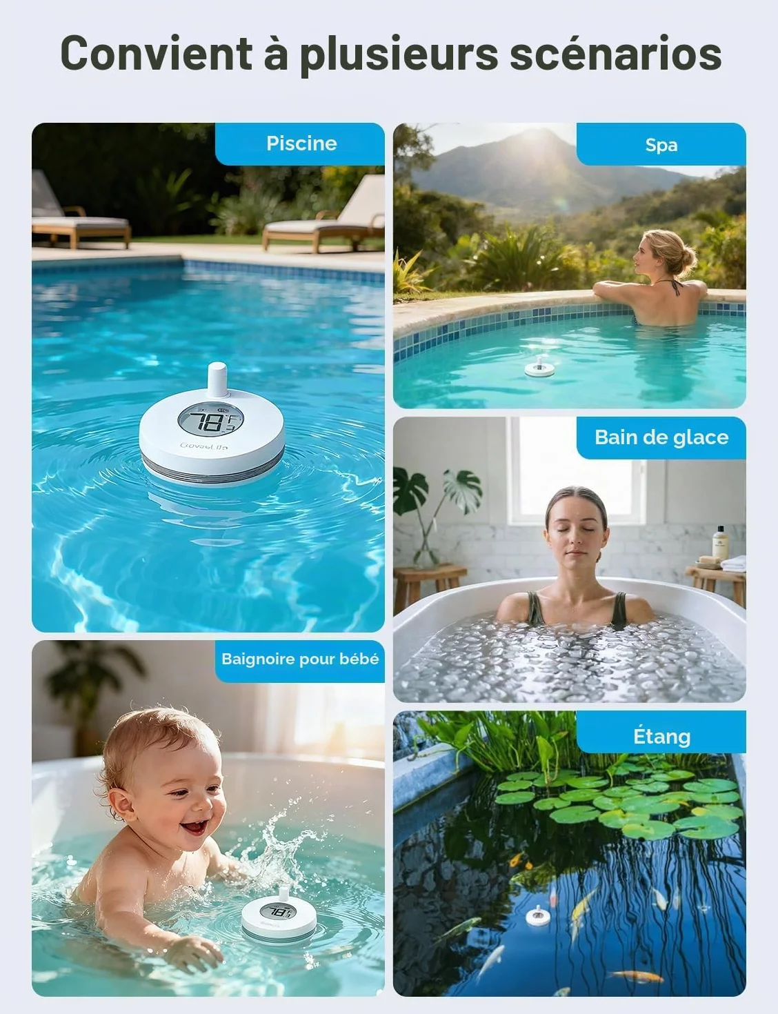 GoveeLife Thermomètre de piscine WiFi IPX7 Numérique Alerte App Exportation données