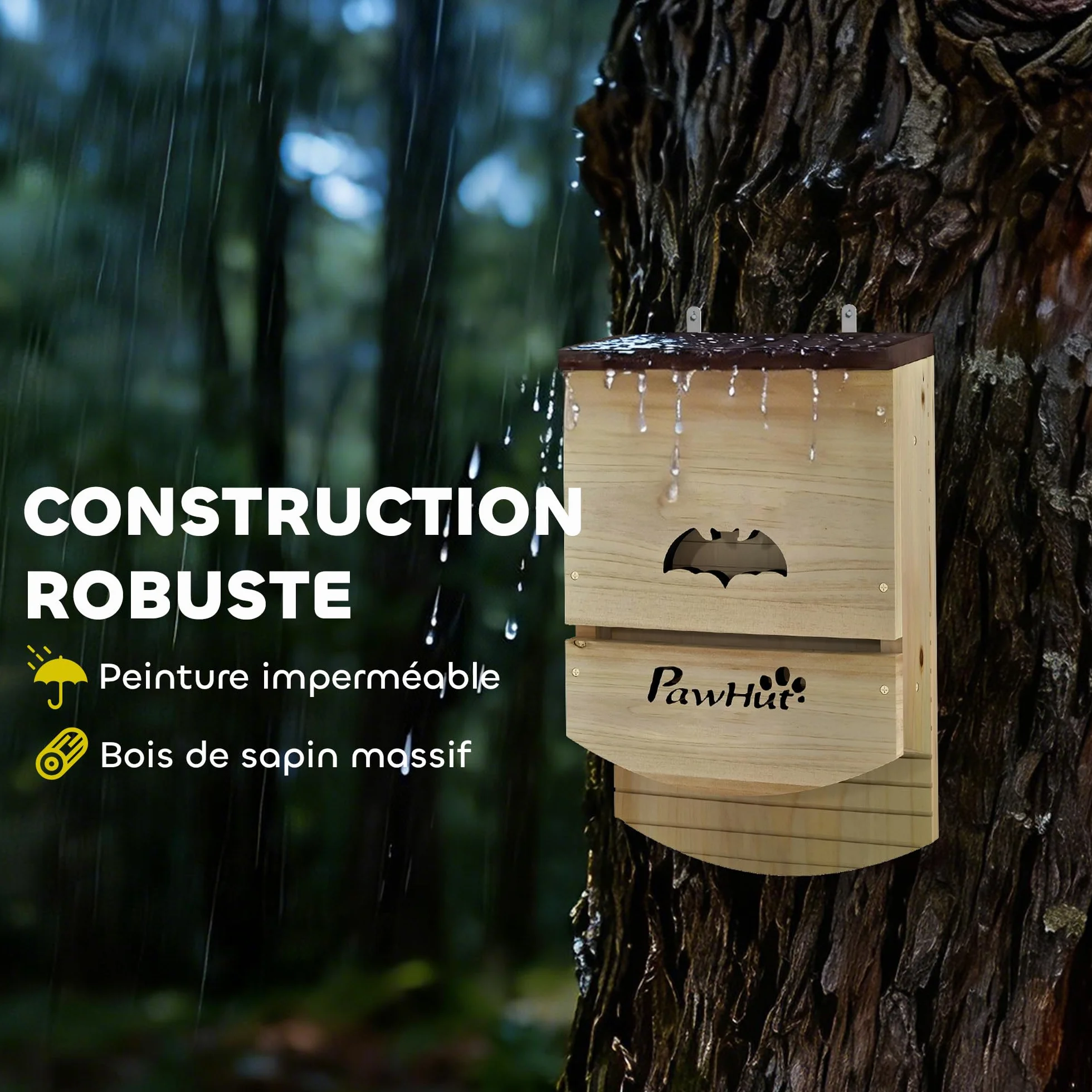 PawHut Lot de 3 Nichoirs Chauve Souris en Bois avec Plateforme Rainurée, 23 x 9,5 x 36,5 cm