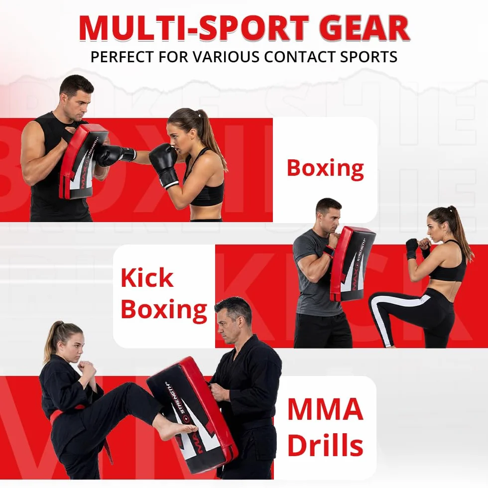 MAXSTRENGTH Bouclier de frappe professionnel pour entraînement de kickboxing | Coussinet incurvé de Muay Thai | Idéal pour MMA, arts martiaux, karaté, taekwondo, entraînement